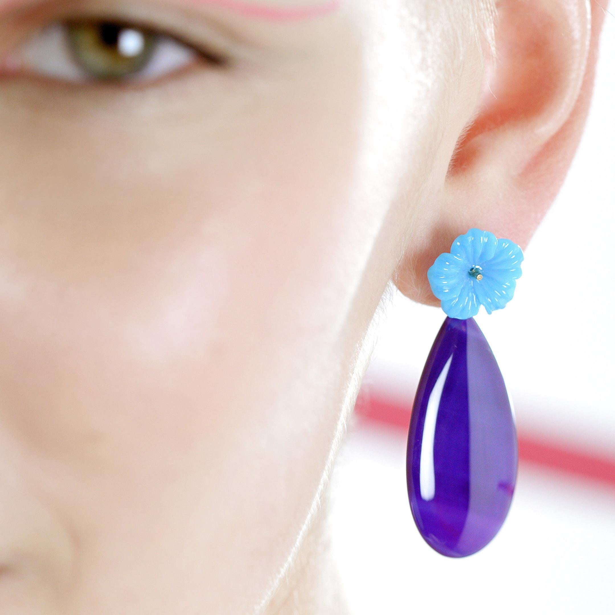 Bague fleur sculptée en or 18 carats avec turquoise et agate rose Spring Chic Intini Jewels en vente 7