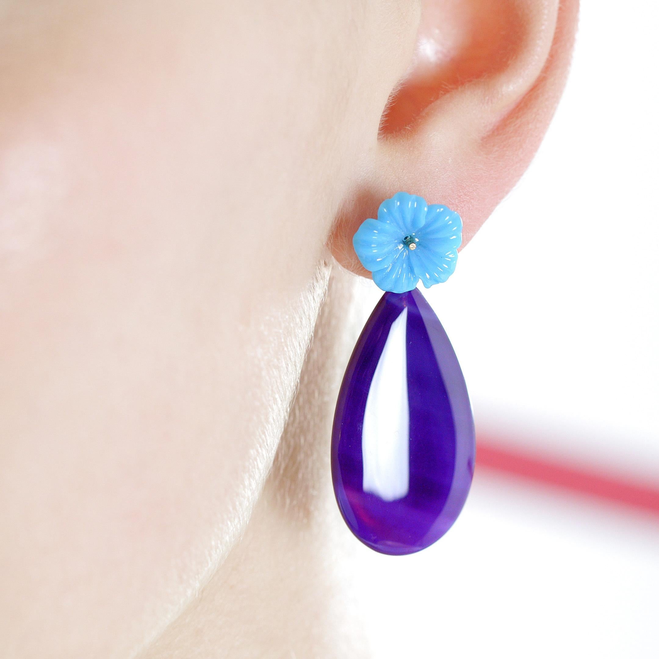 Bague fleur sculptée en or 18 carats avec turquoise et agate rose Spring Chic Intini Jewels en vente 9