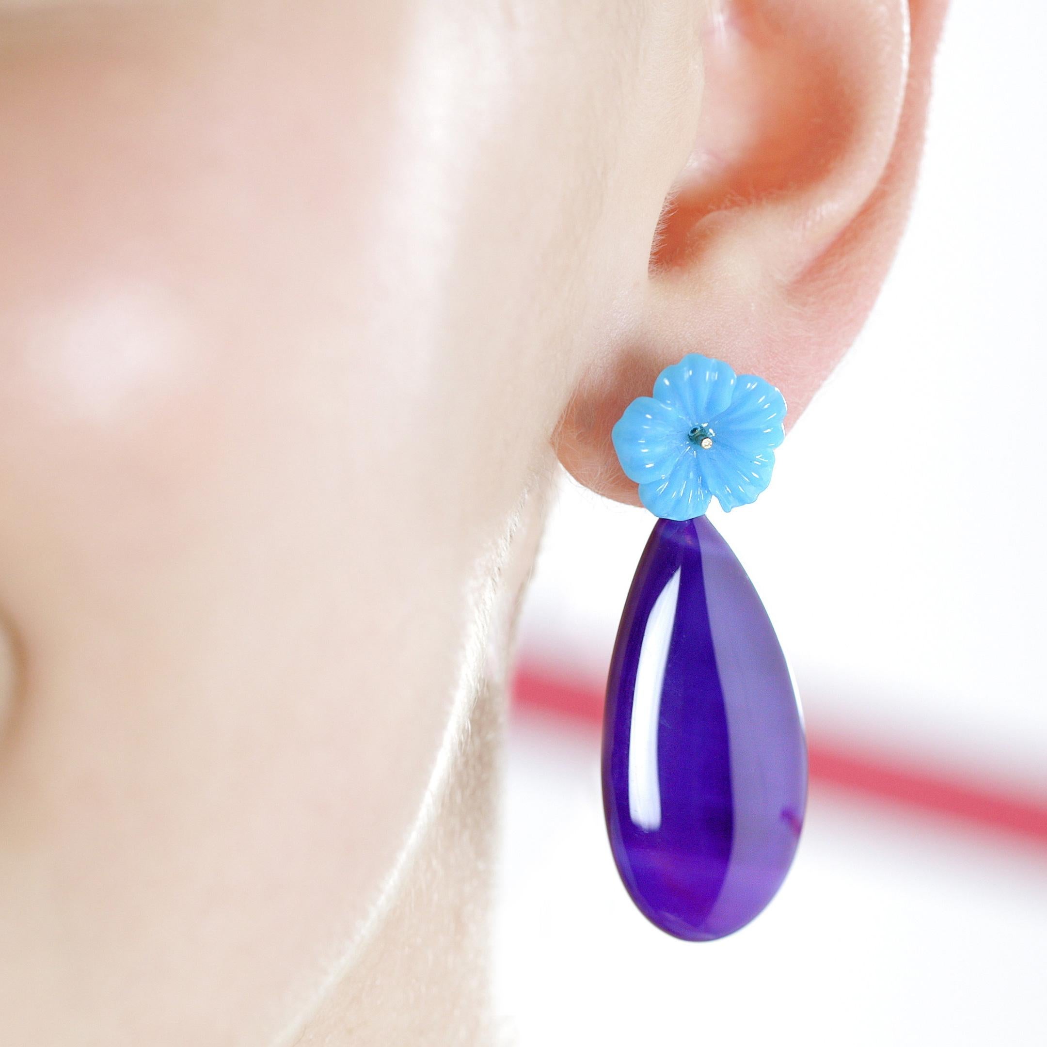 Bague fleur sculptée en or 18 carats avec turquoise et agate rose Spring Chic Intini Jewels en vente 12