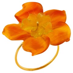 Carved Flower 18K Yellow Gold Rose Agate Spring Chic Fashion Ring Intini Jewels