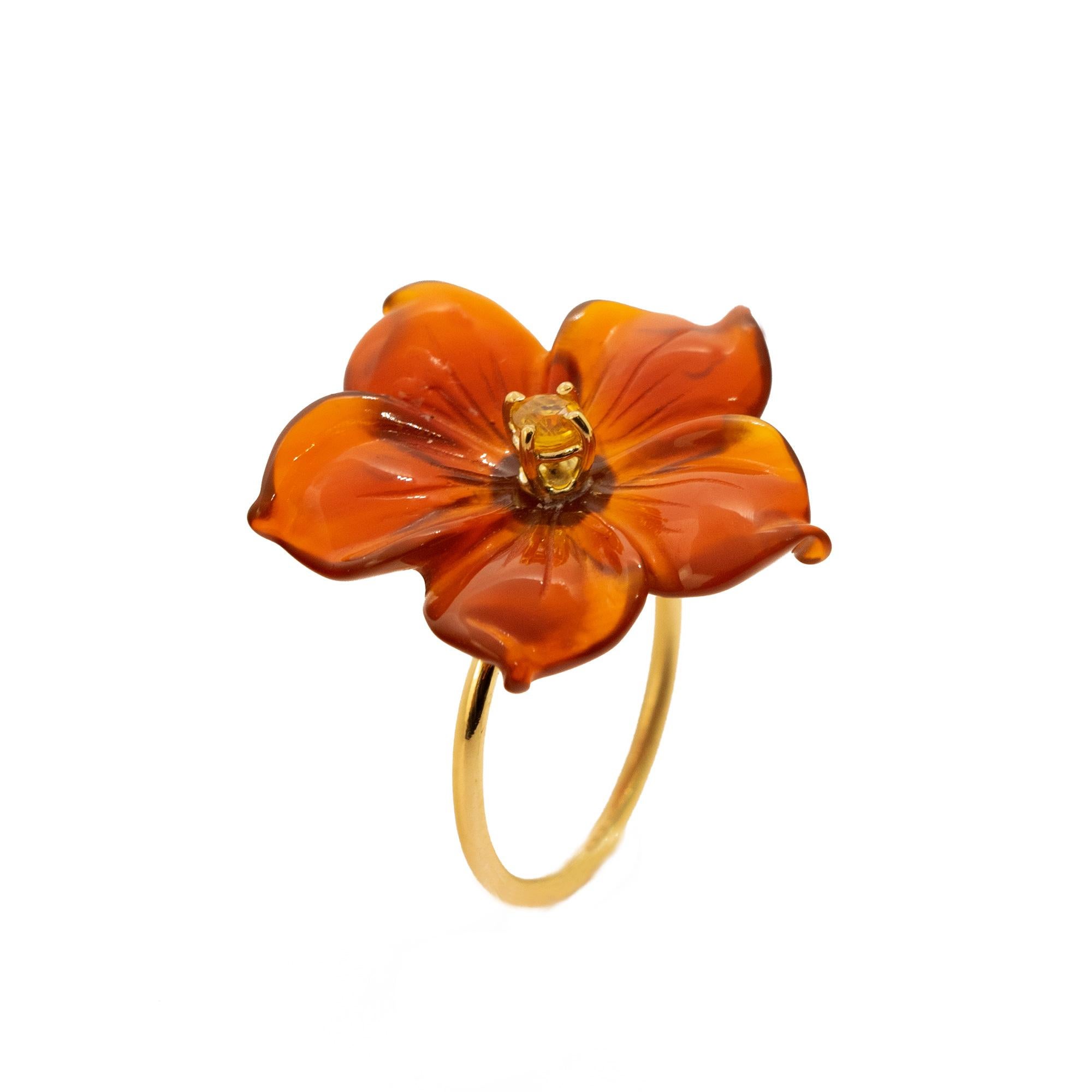  Intini Jewels Bague cocktail en or jaune 18 carats avec agate et saphirs sculptés en forme de fleur Pour femmes 