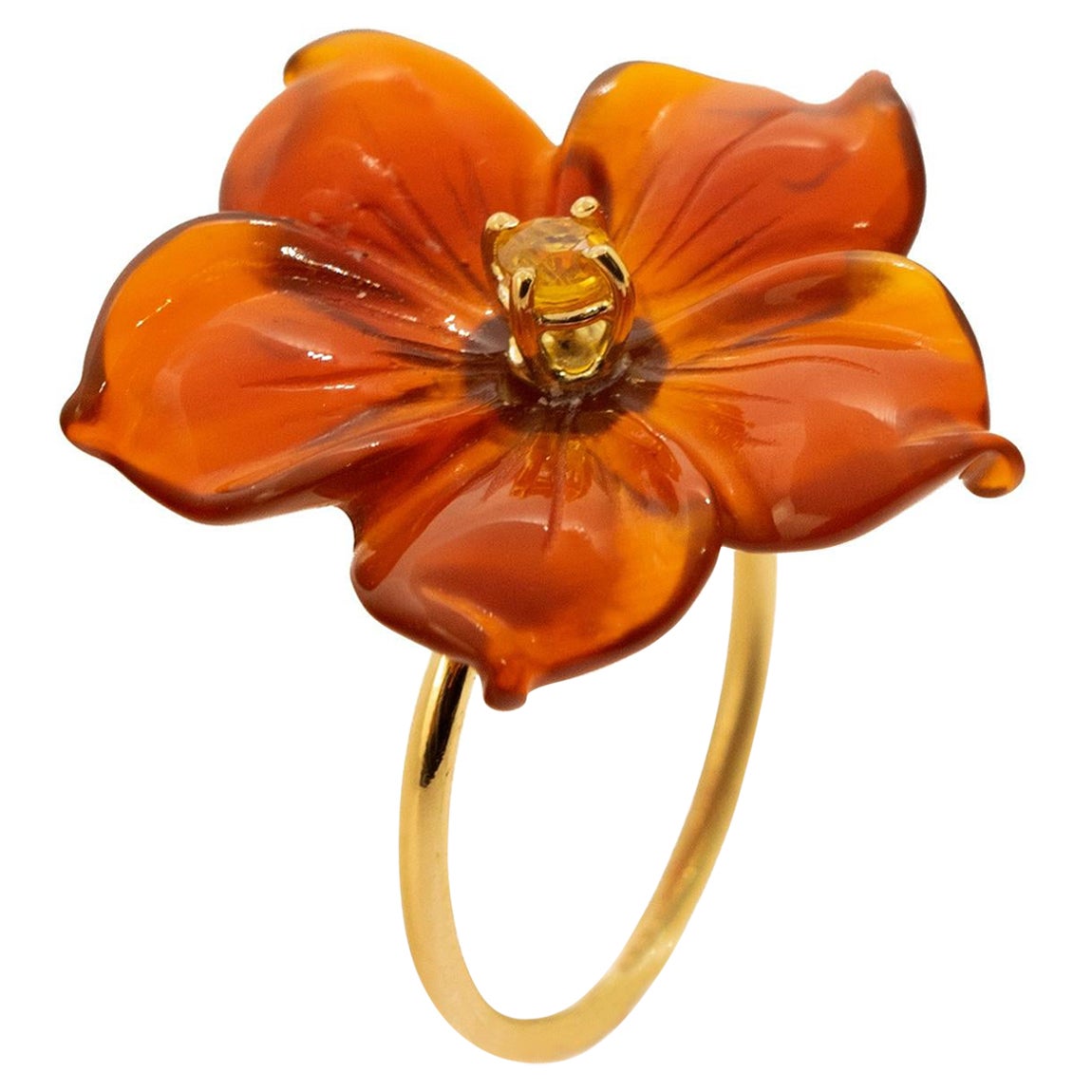 Intini Jewels Bague cocktail en or jaune 18 carats avec agate et saphirs sculptés en forme de fleur