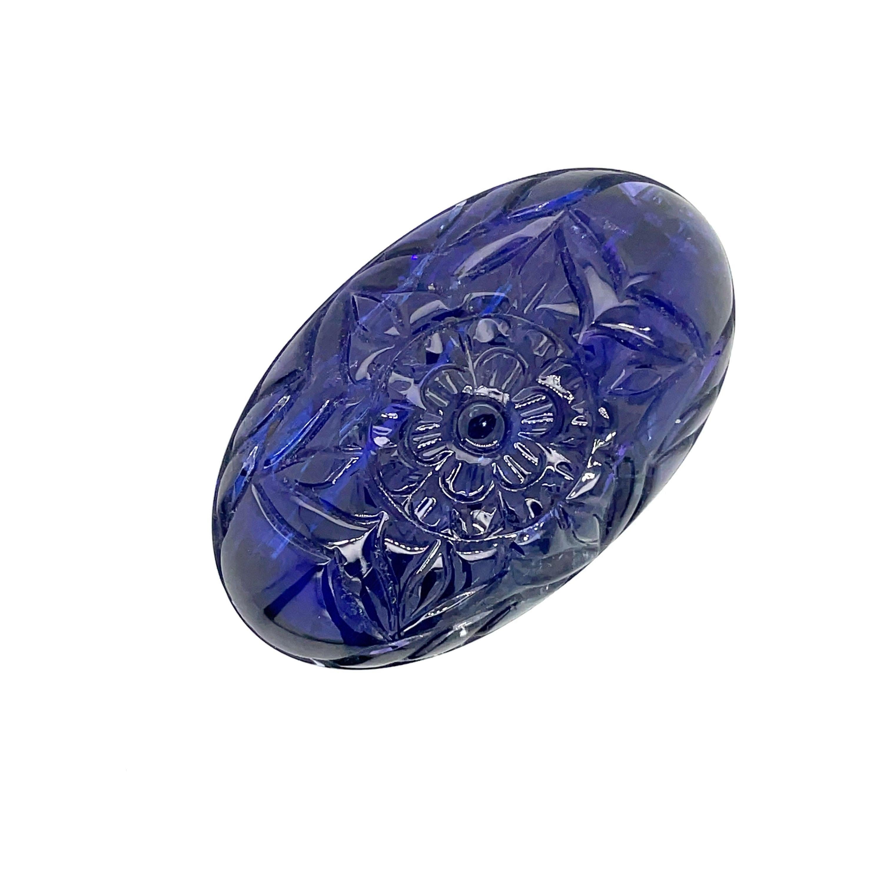Contemporary Carved Flower Oval Tanzanite Cts 178.33 For Sale