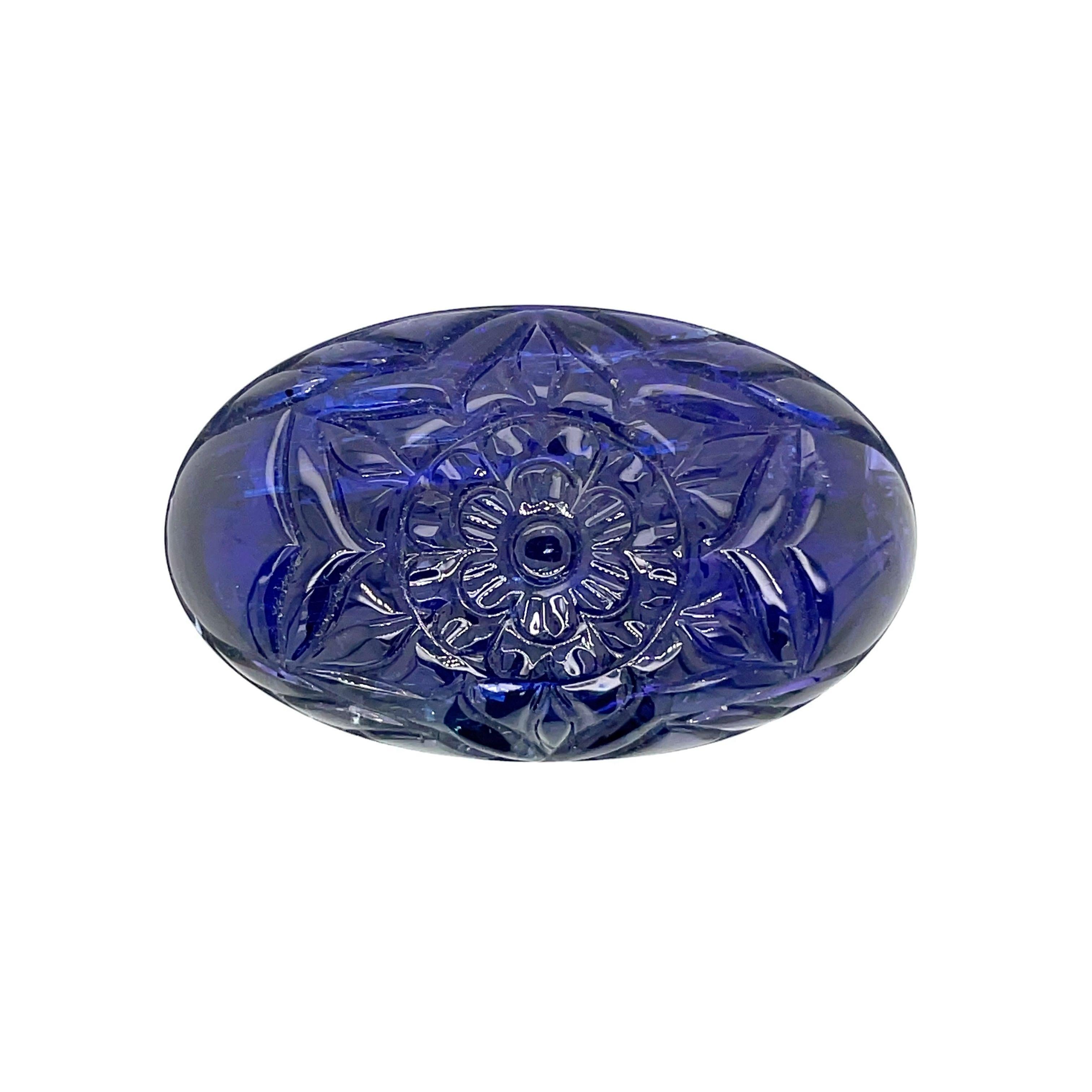Oval Cut Carved Flower Oval Tanzanite Cts 178.33 For Sale