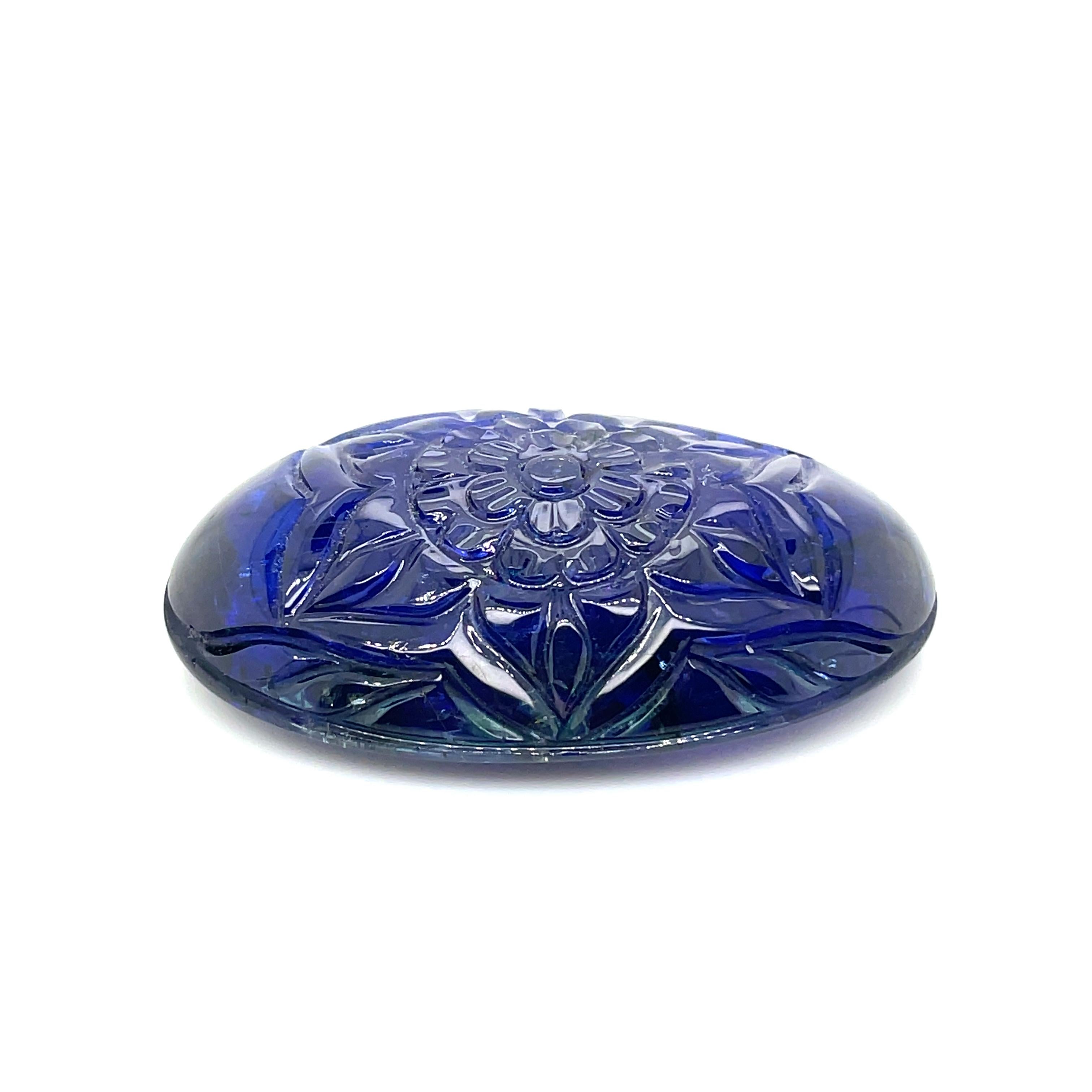 Women's or Men's Carved Flower Oval Tanzanite Cts 178.33 For Sale