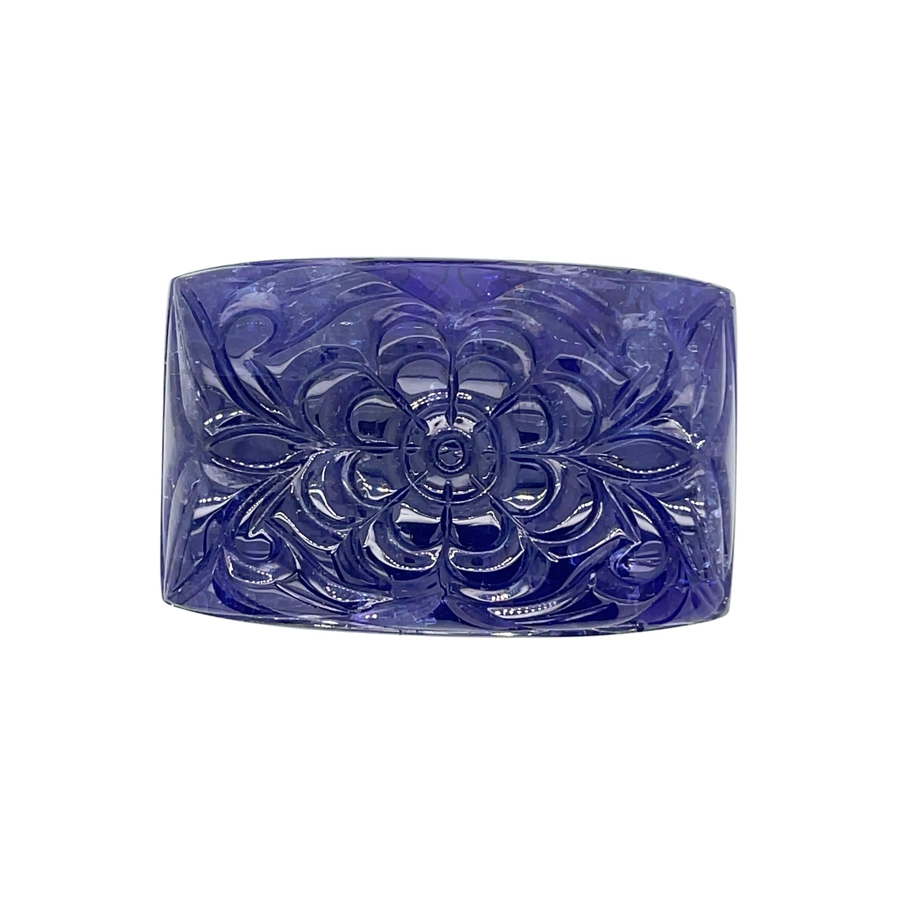 Square Cut Carved Flower Rectangular Tanzanite Cts 176.08 For Sale