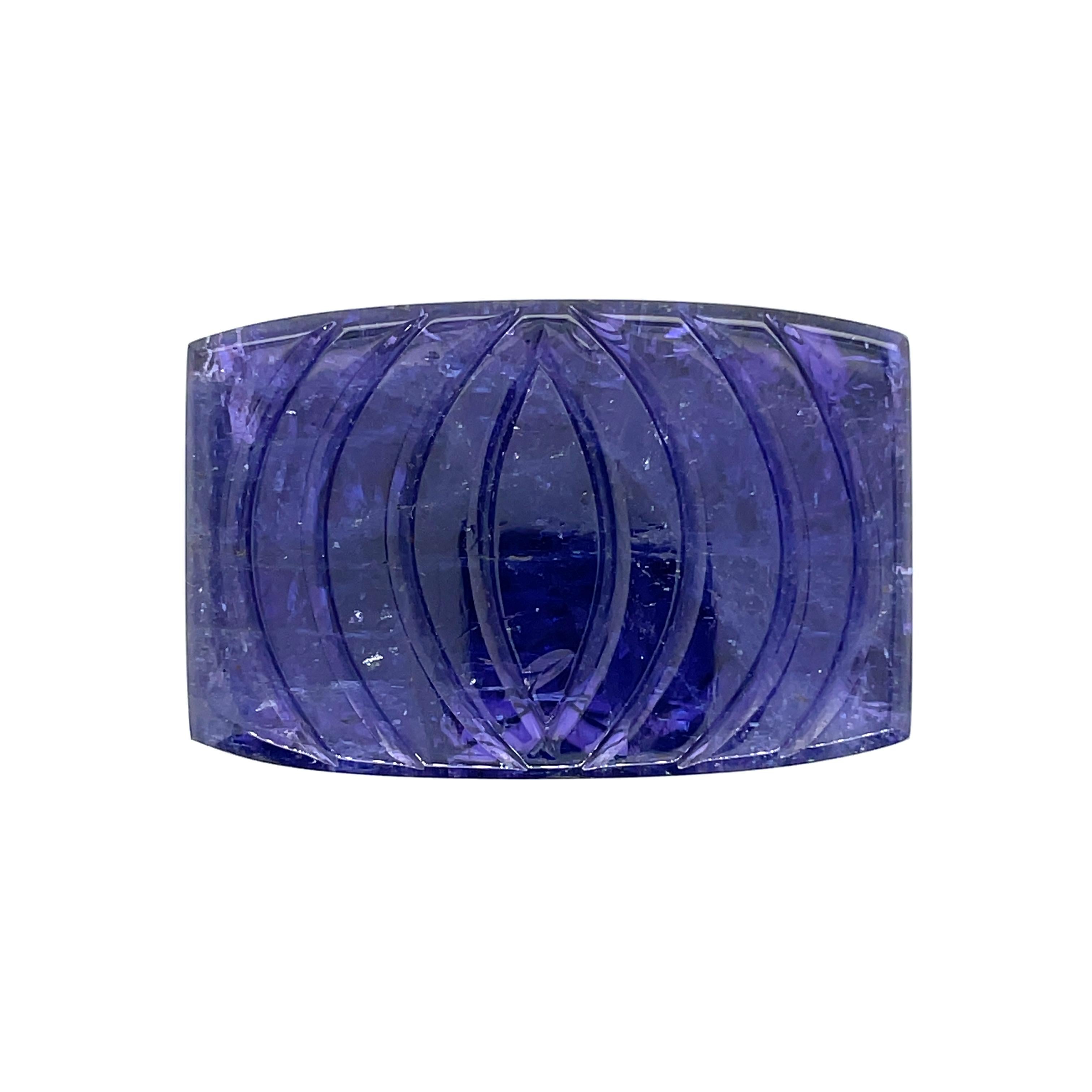 Women's or Men's Carved Flower Rectangular Tanzanite Cts 176.08 For Sale