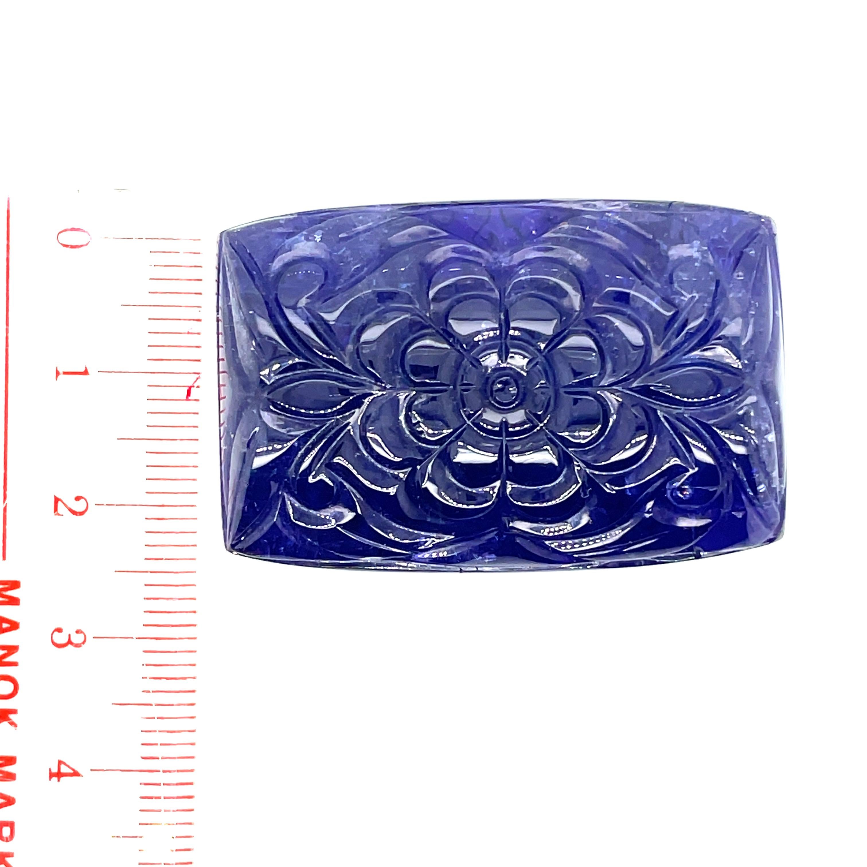 Carved Flower Rectangular Tanzanite Cts 176.08 For Sale 2
