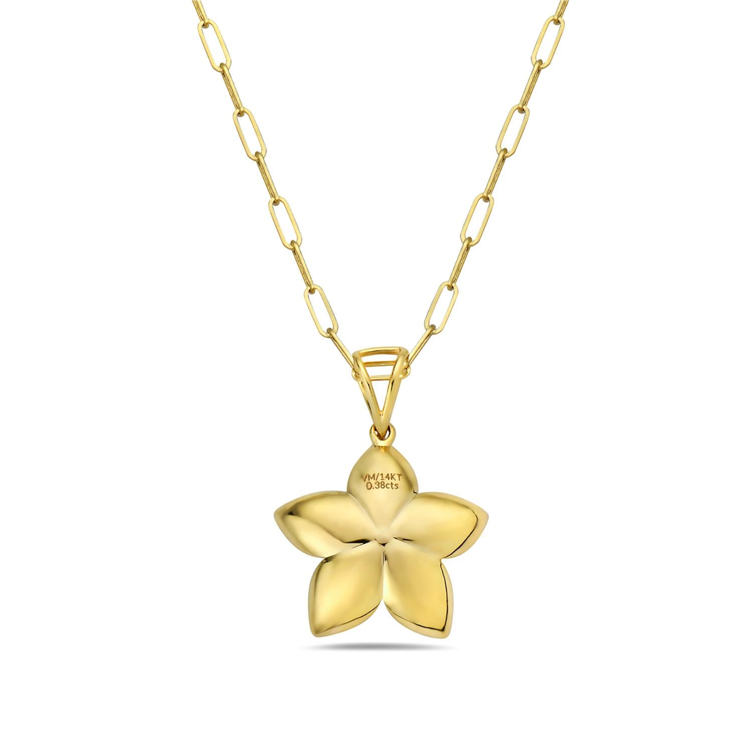 Mixed Cut Carved Flower Shaped Pendant with Diamonds Made in 14k Yellow Gold