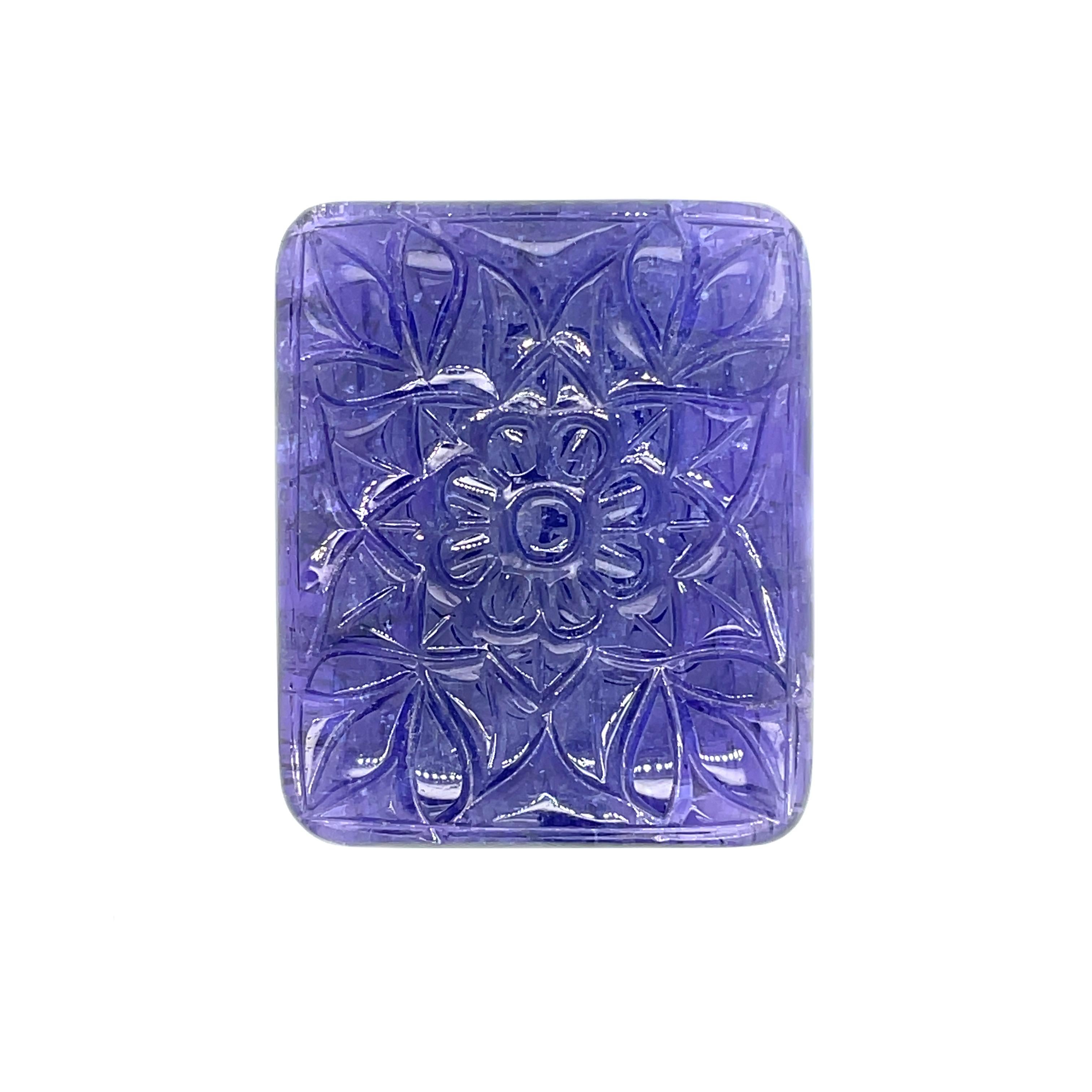 Square Cut Carved Flower Tanzanite Cts 126.36 For Sale