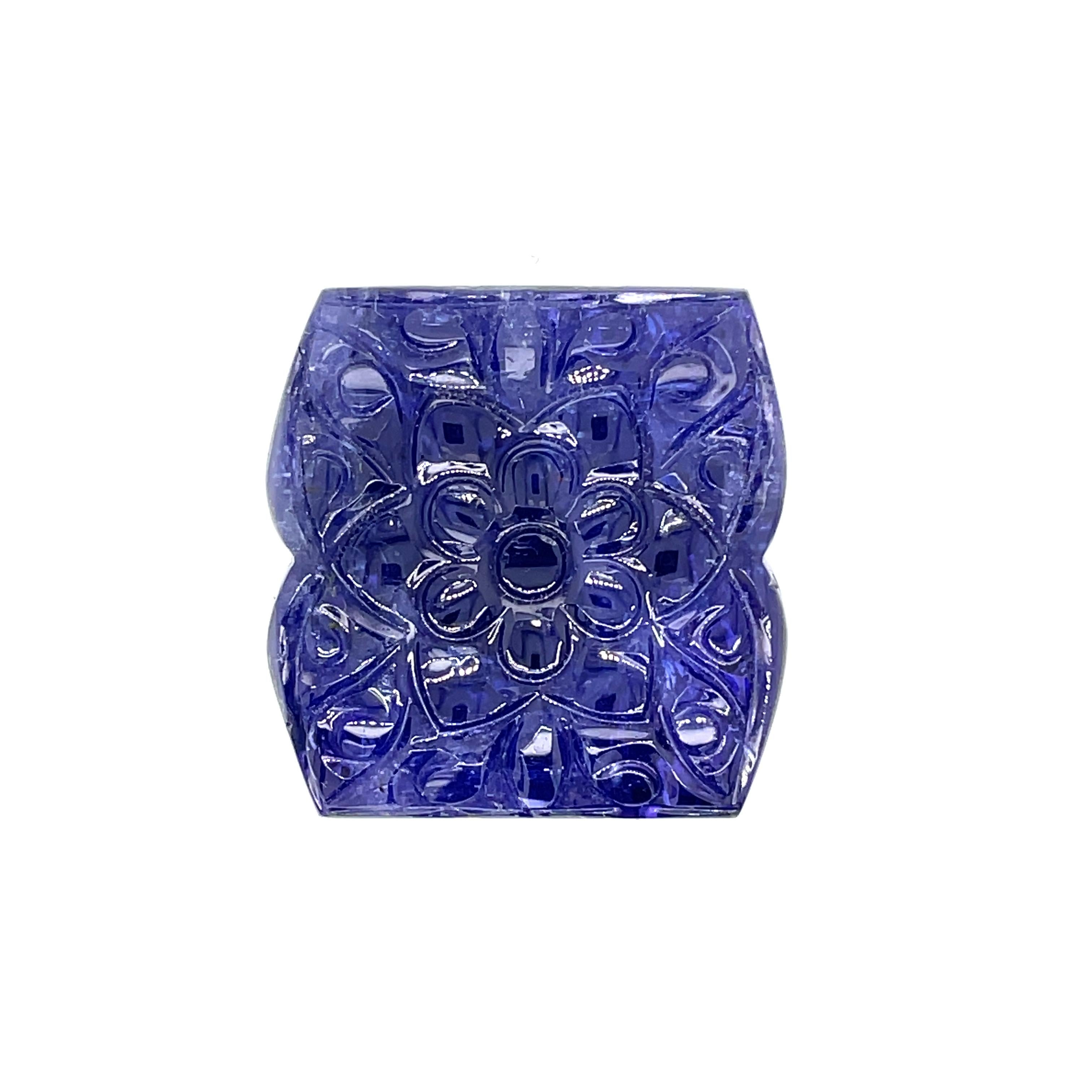 Square Cut Carved Flower Tanzanite Cts 128.94 For Sale