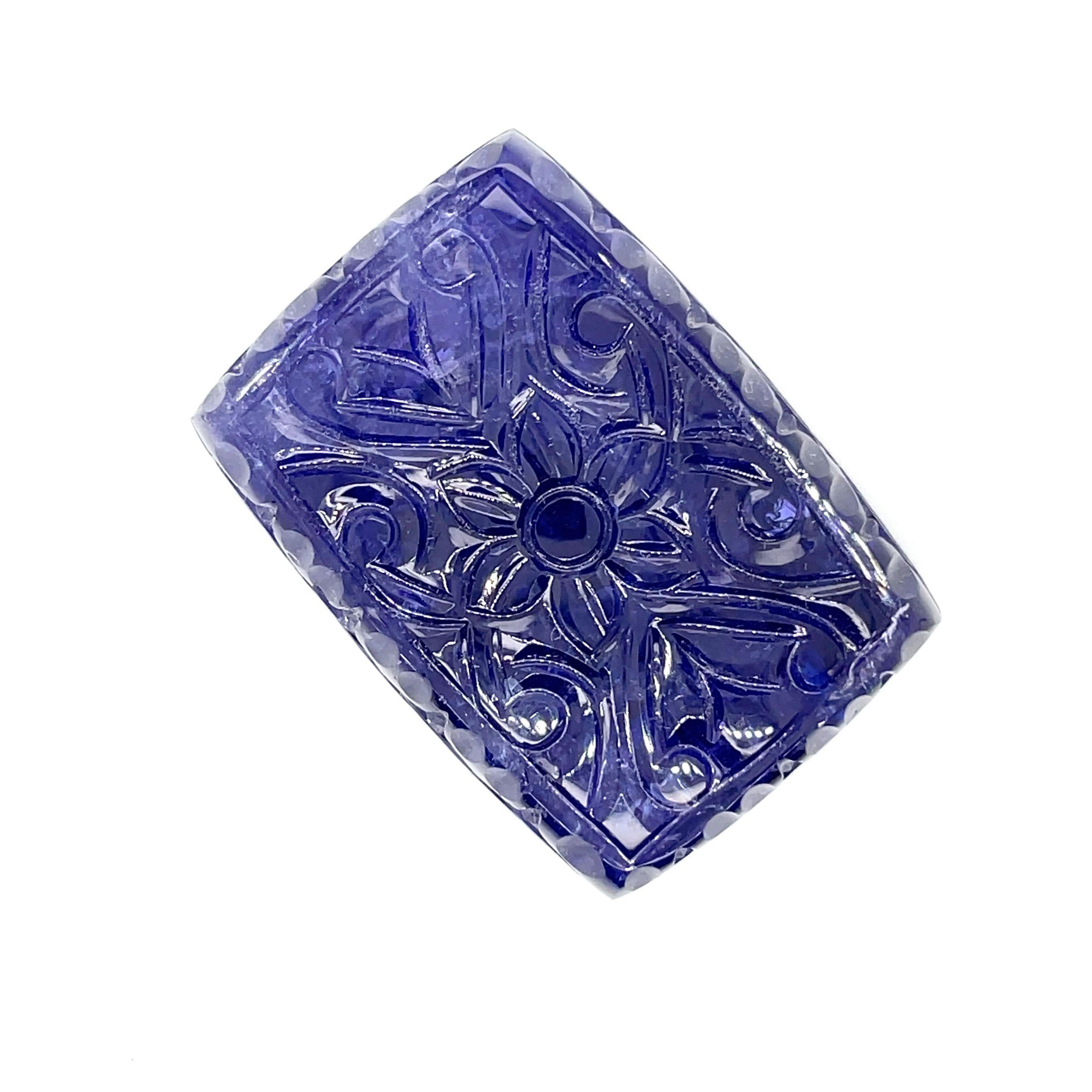 Square Cut Carved Flower Tanzanite Cts 229.17 For Sale