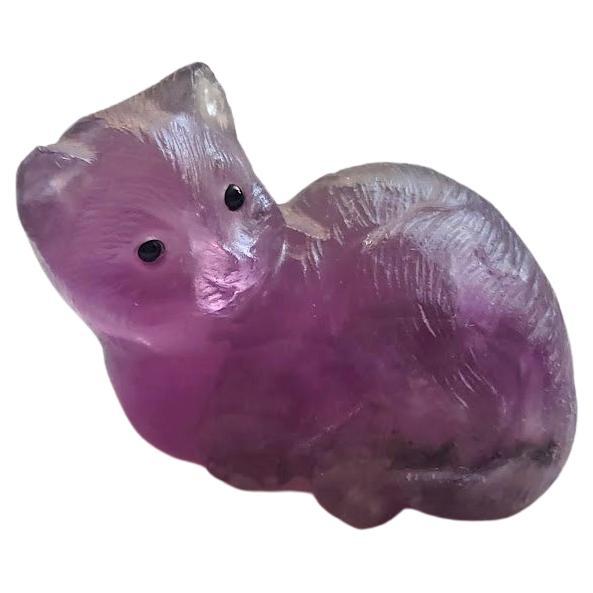 Carved Fluorite Kitten Figurine For Sale