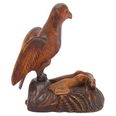 Carved Folk Art Eagle and Dog Snuff Box