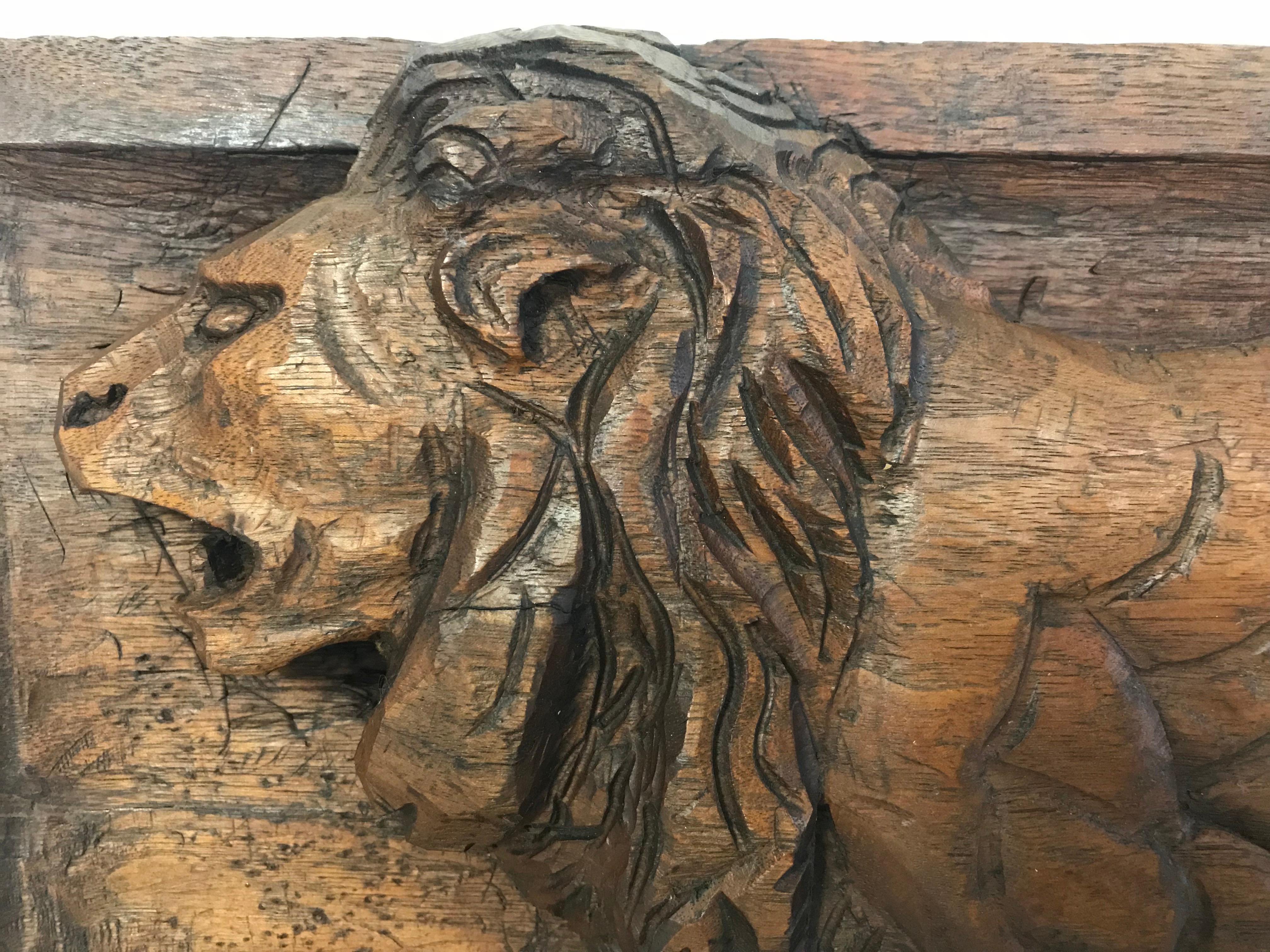 American Carved Folk Art Relief Plaque of a Lion