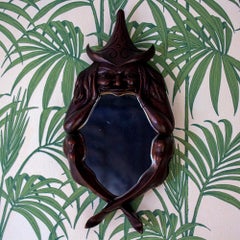 Carved Folk Art Witch Scrying Mirror