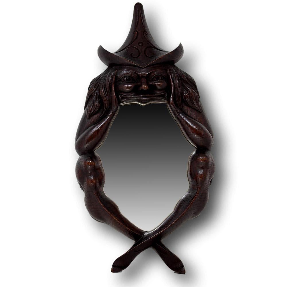 British Carved Folk Art Witch Scrying Mirror 