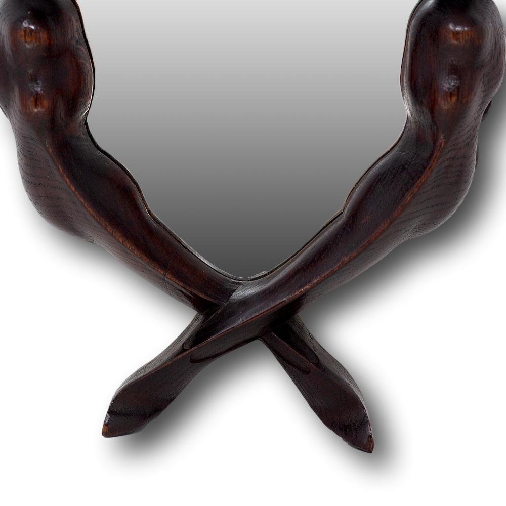 Carved Folk Art Witch Scrying Mirror In Good Condition In Newark, England