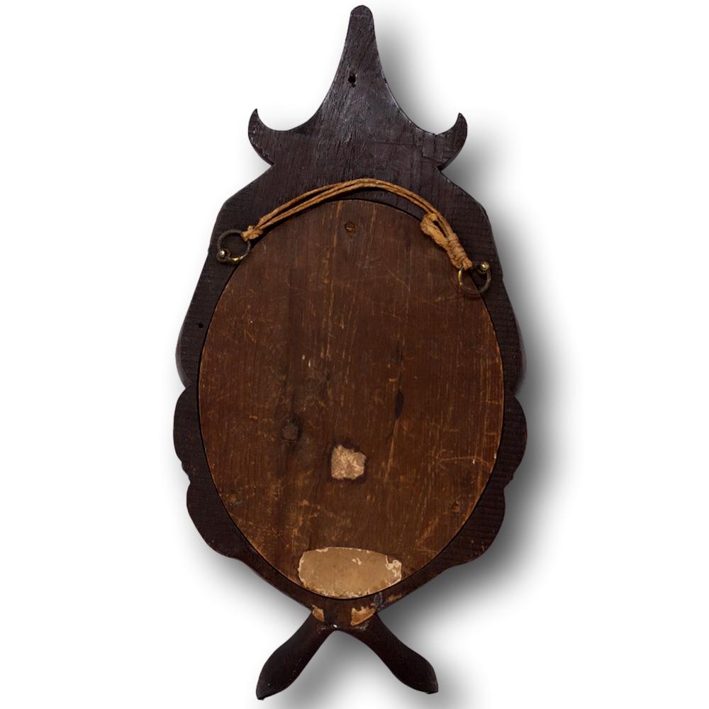 Wood Carved Folk Art Witch Scrying Mirror 