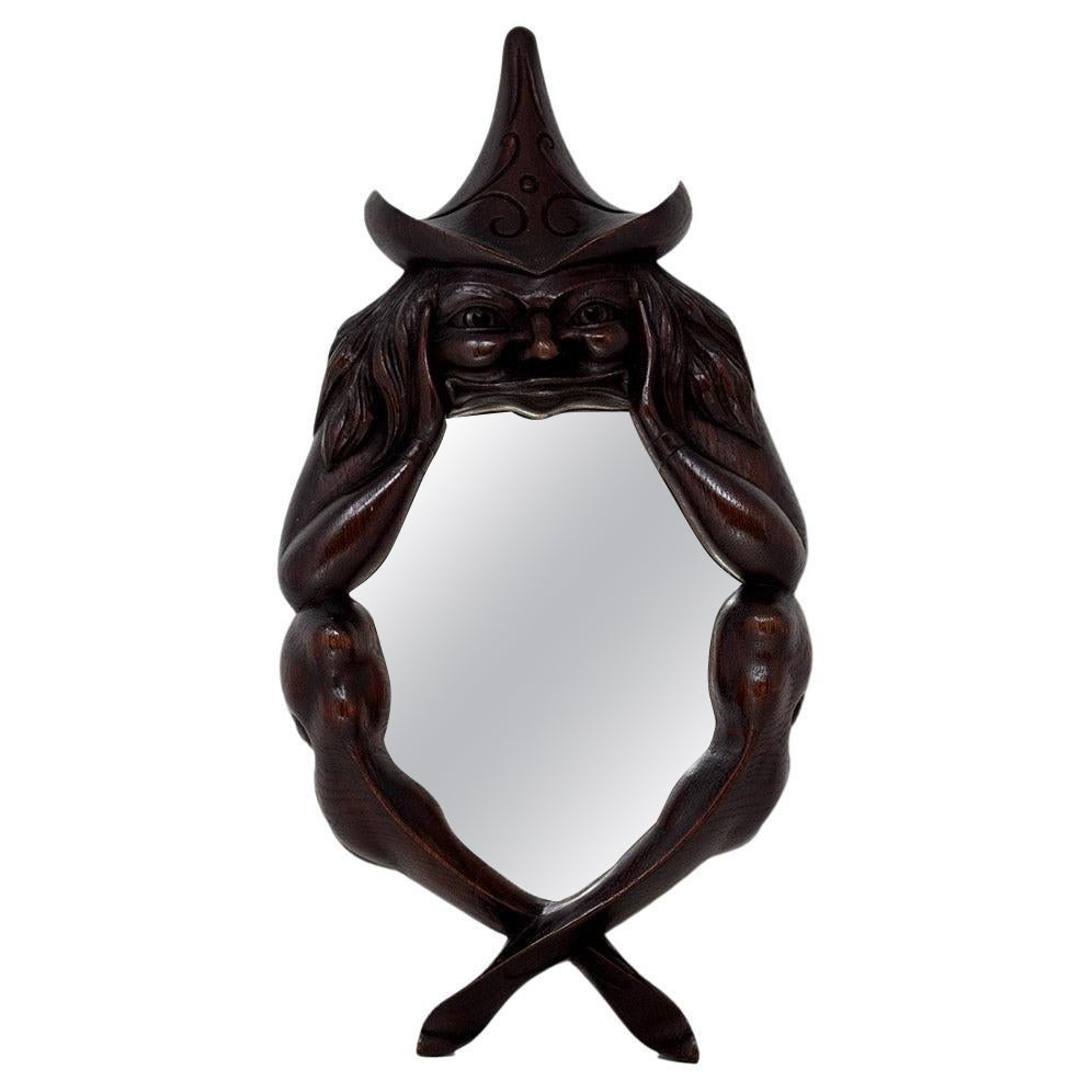 Carved Folk Art Witch Scrying Mirror