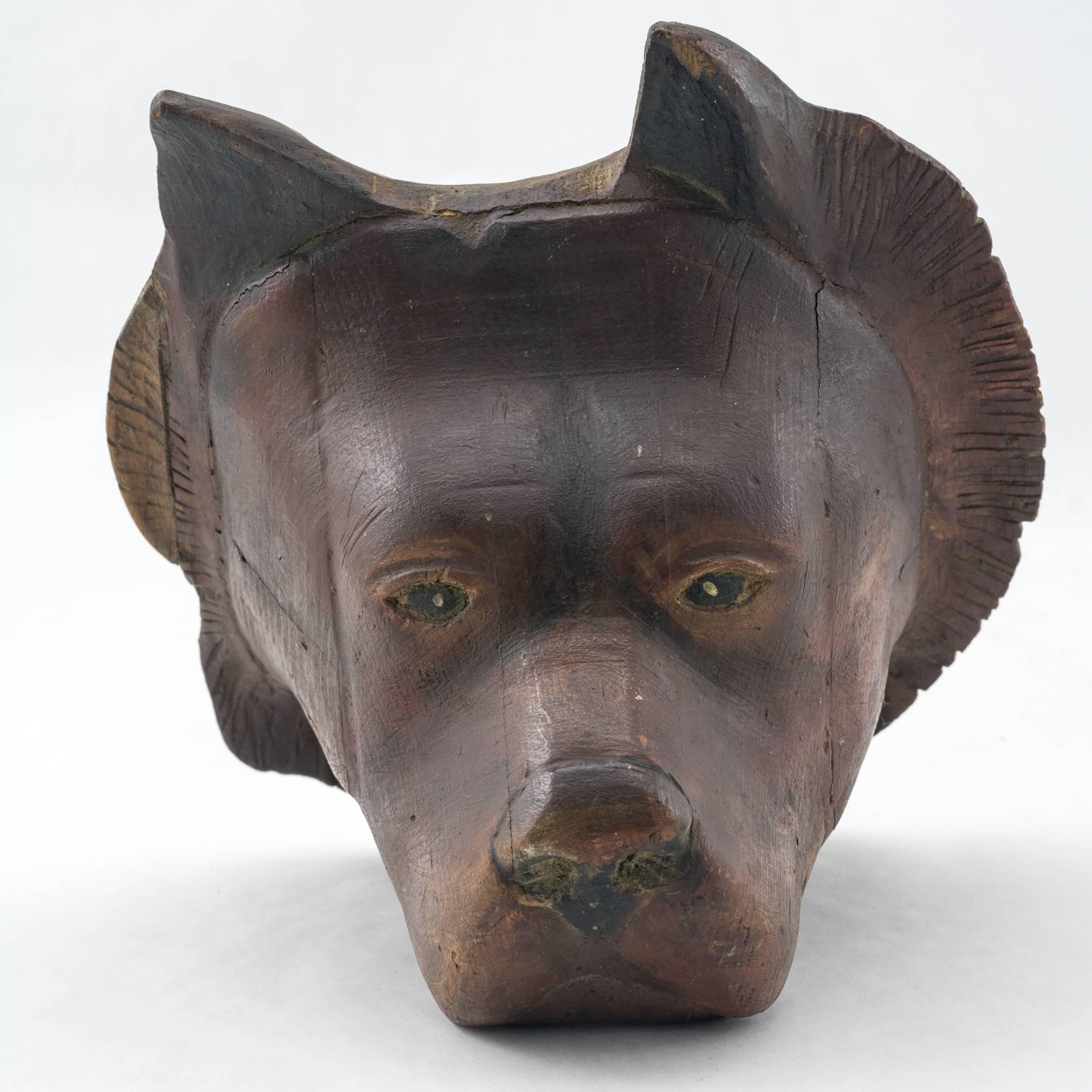 Folk Art Carved Folky Dog Head