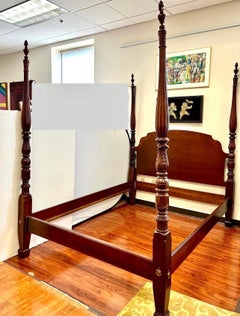 Carved Four Poster Mahogany Queen Size Rice Bed Ethan Allen