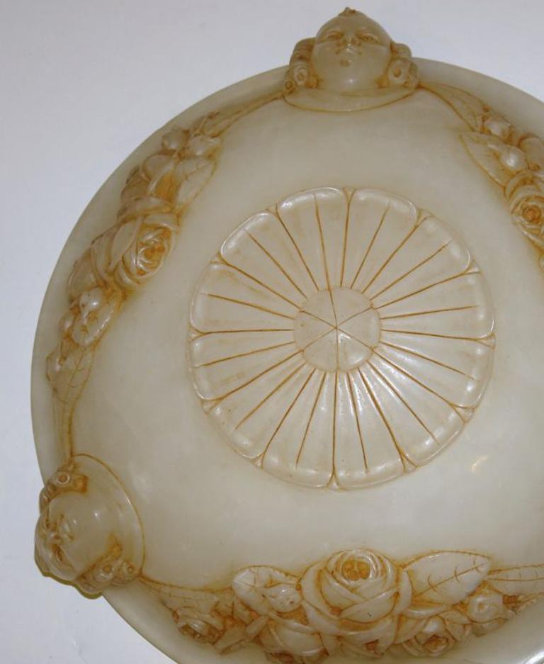 Carved French Alabaster Fixture In Good Condition For Sale In New York, NY