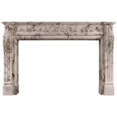Carved French Arabescato Marble Fireplace