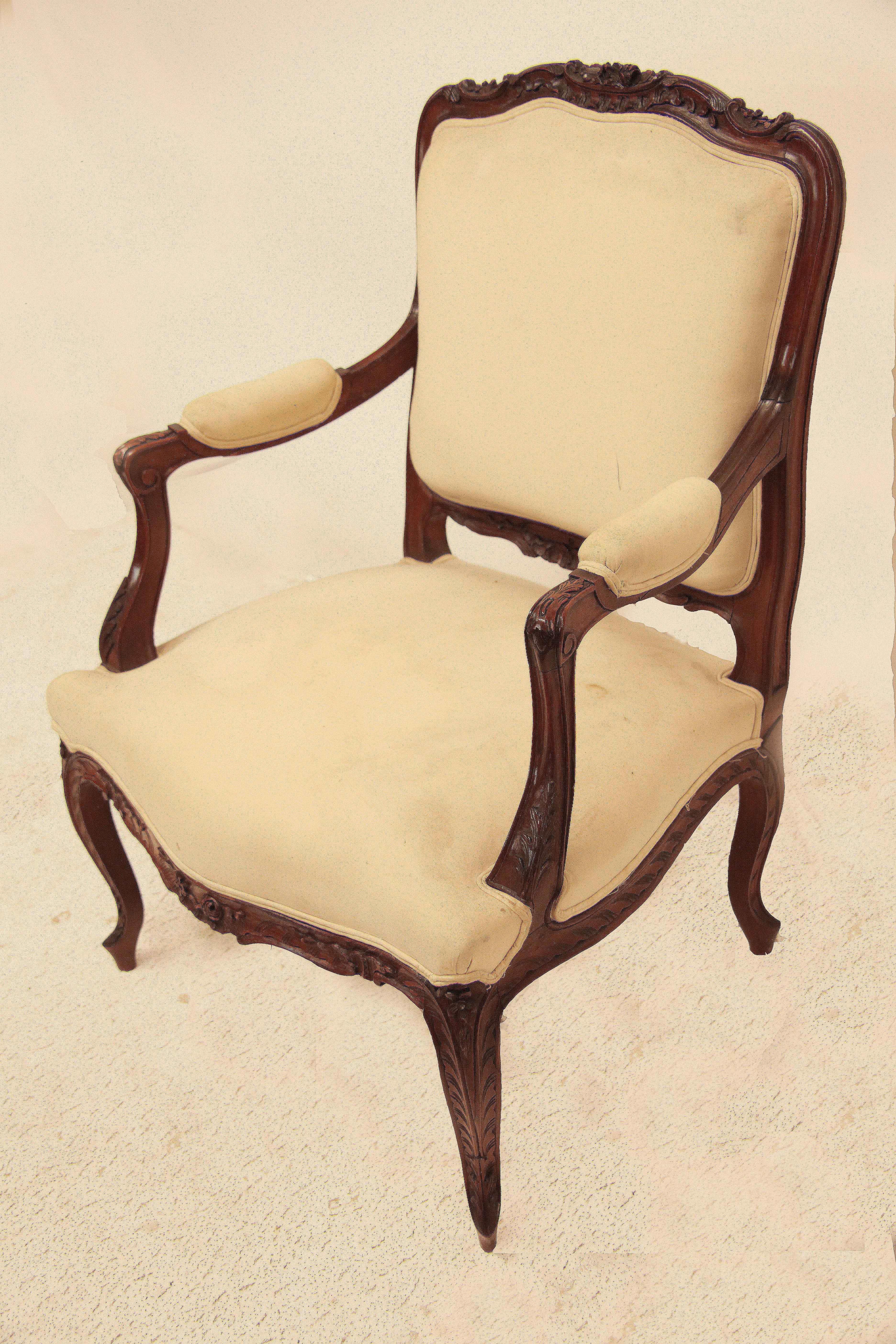 Hand-Carved Carved French Bergere Chair For Sale