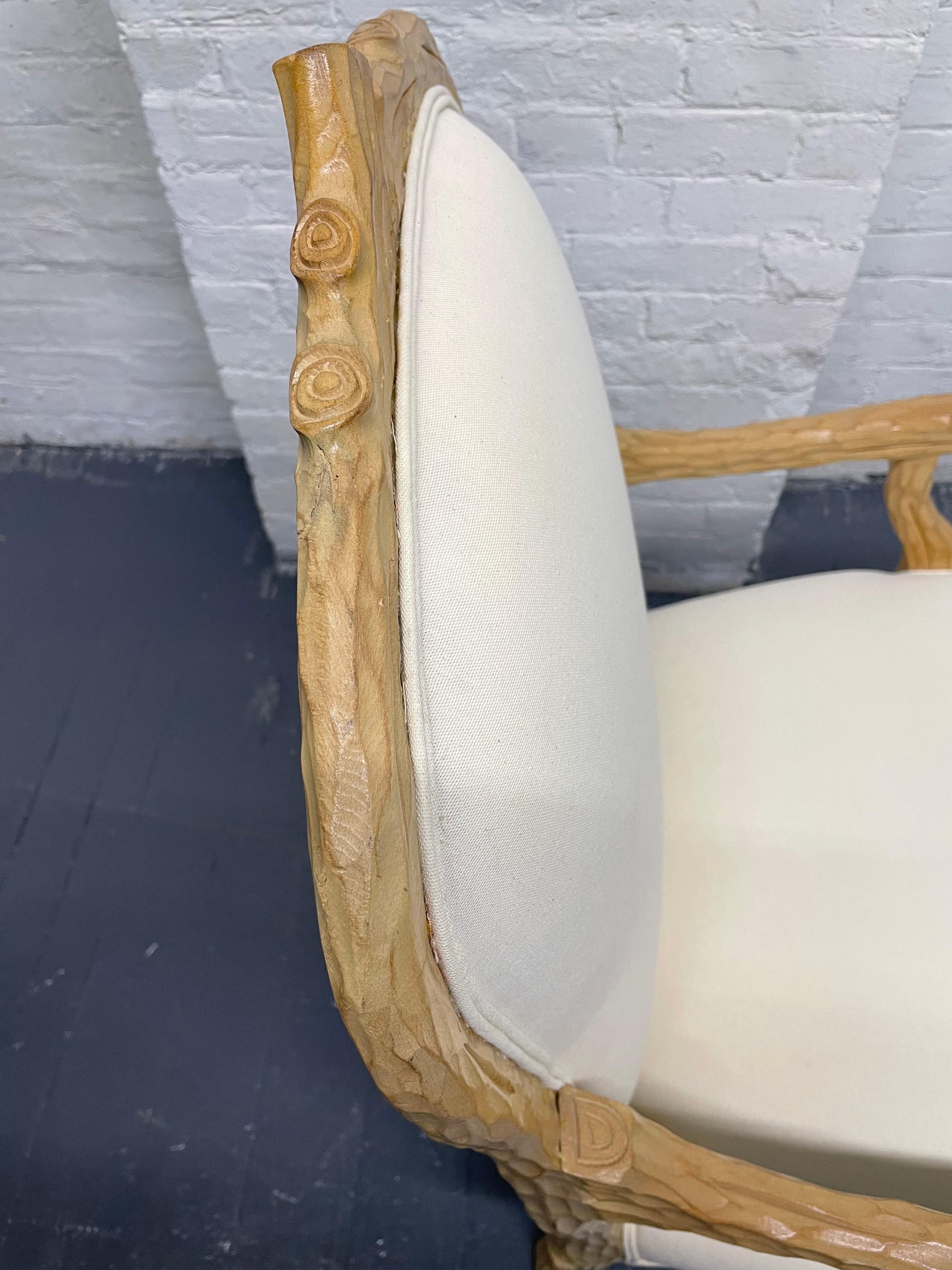 Upholstery Carved French Country Armchair For Sale