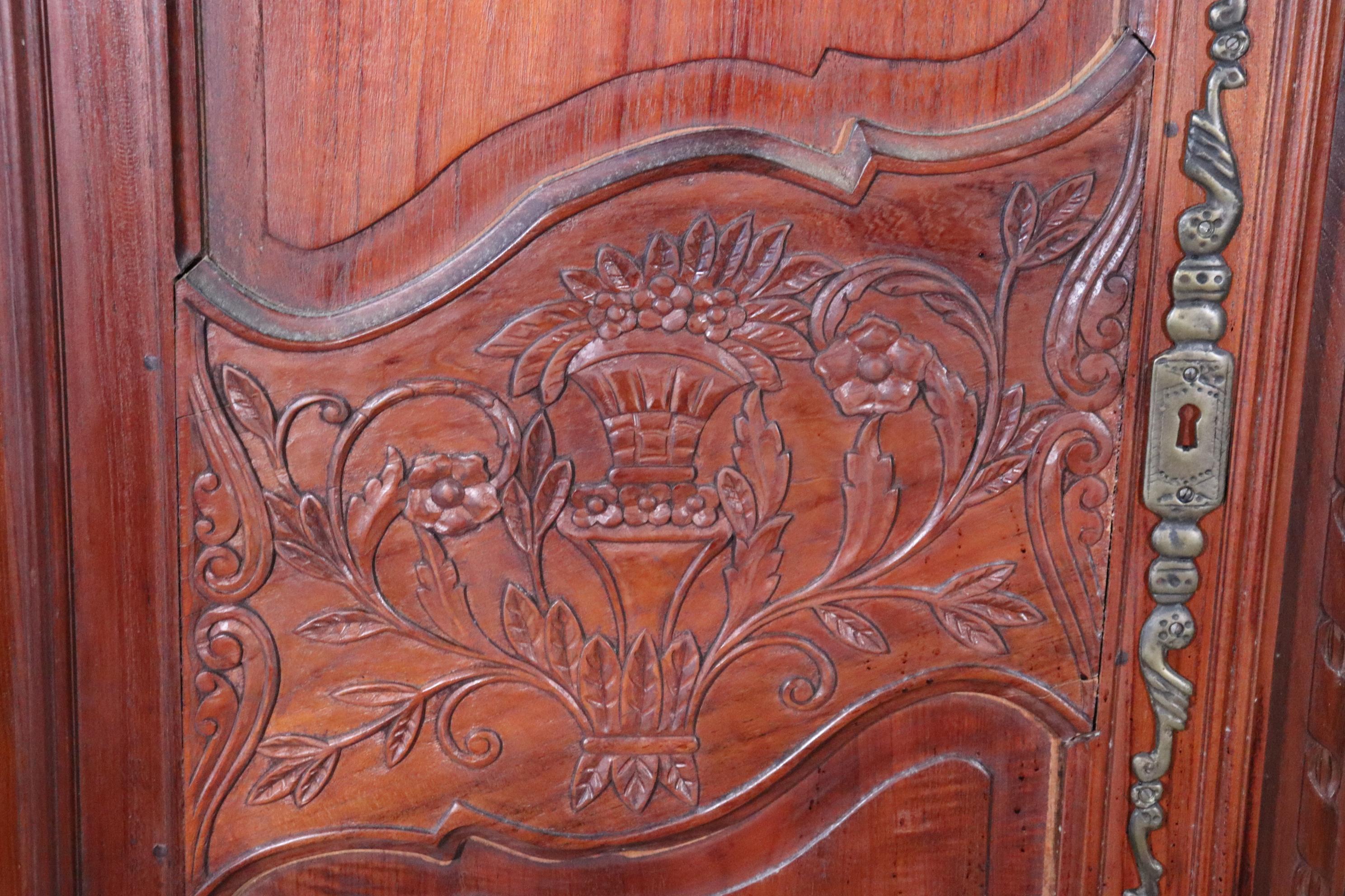 Carved French Country Louis XV Solid Teak Armoire Wardrobe 4