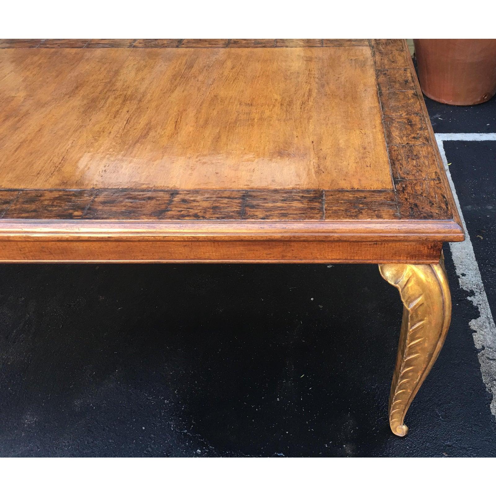 Hollywood Regency Carved French Dining Table with Giltwood Palm Leaf Legs by Randy Esada For Sale