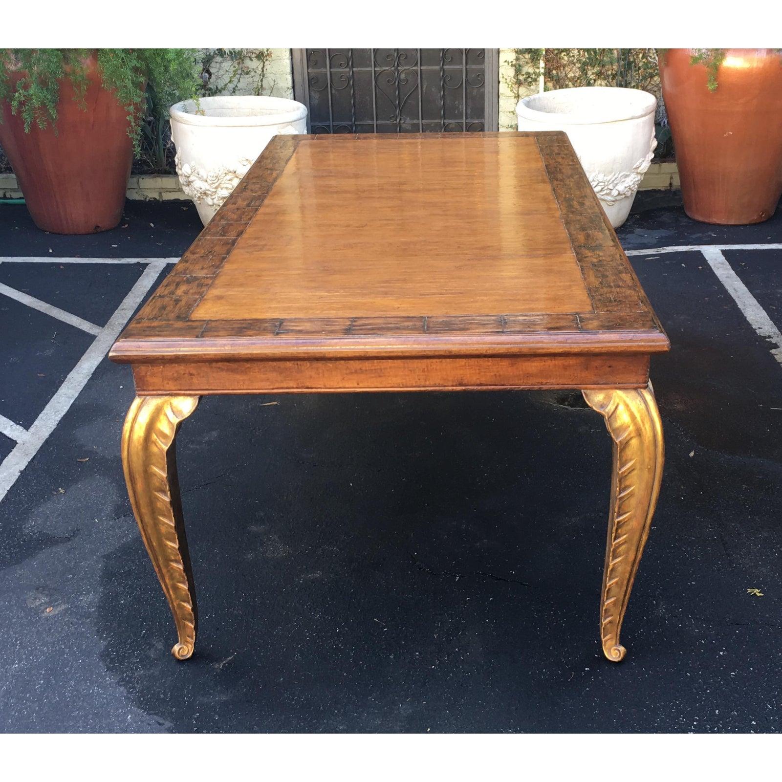 American Carved French Dining Table with Giltwood Palm Leaf Legs by Randy Esada For Sale