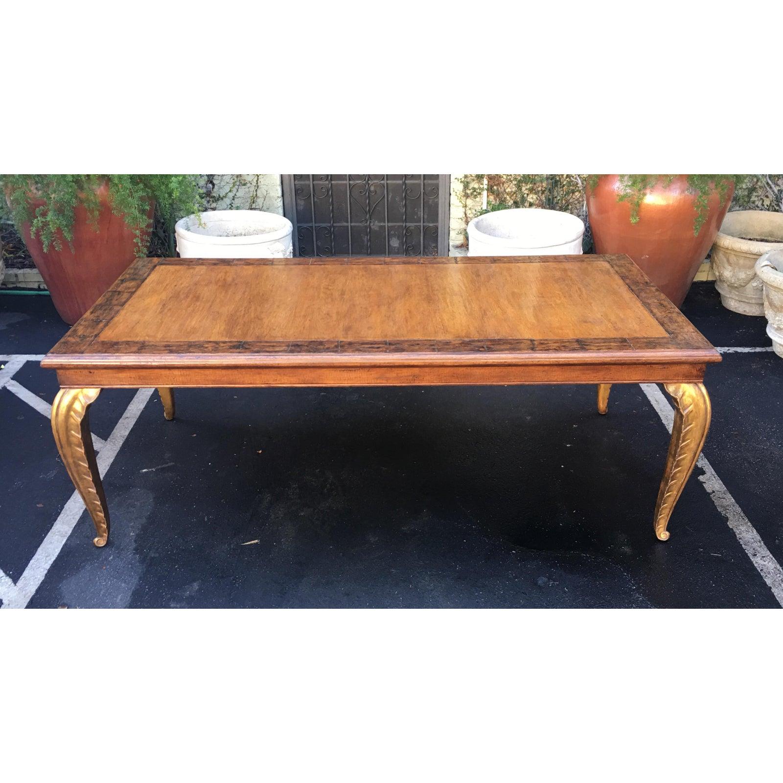 Carved French Dining Table with Giltwood Palm Leaf Legs by Randy Esada In Good Condition For Sale In LOS ANGELES, CA
