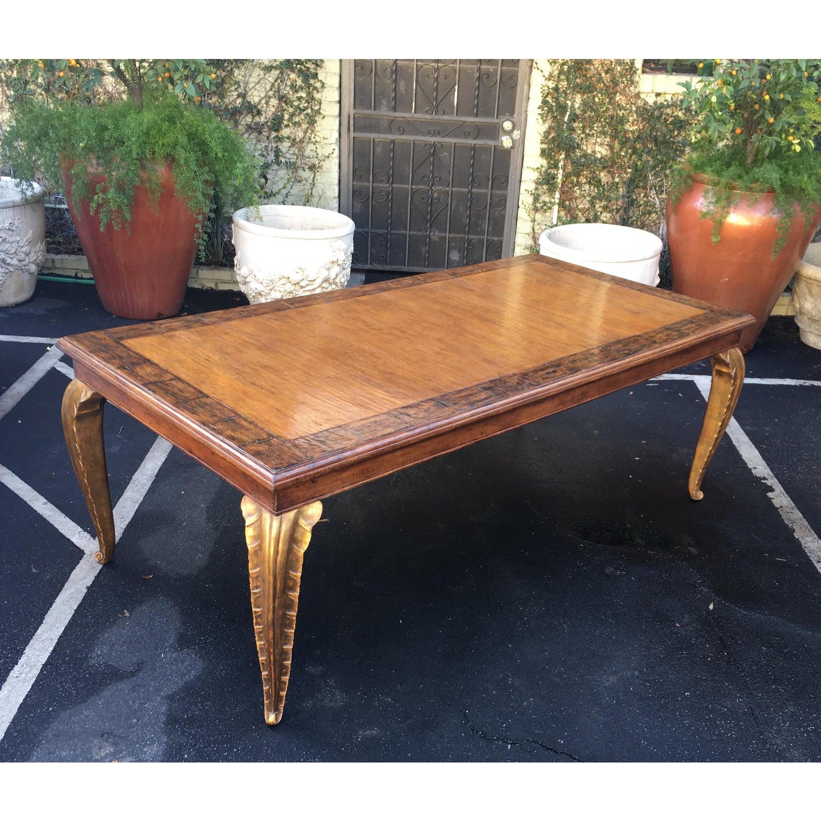 Contemporary Carved French Dining Table with Giltwood Palm Leaf Legs by Randy Esada For Sale