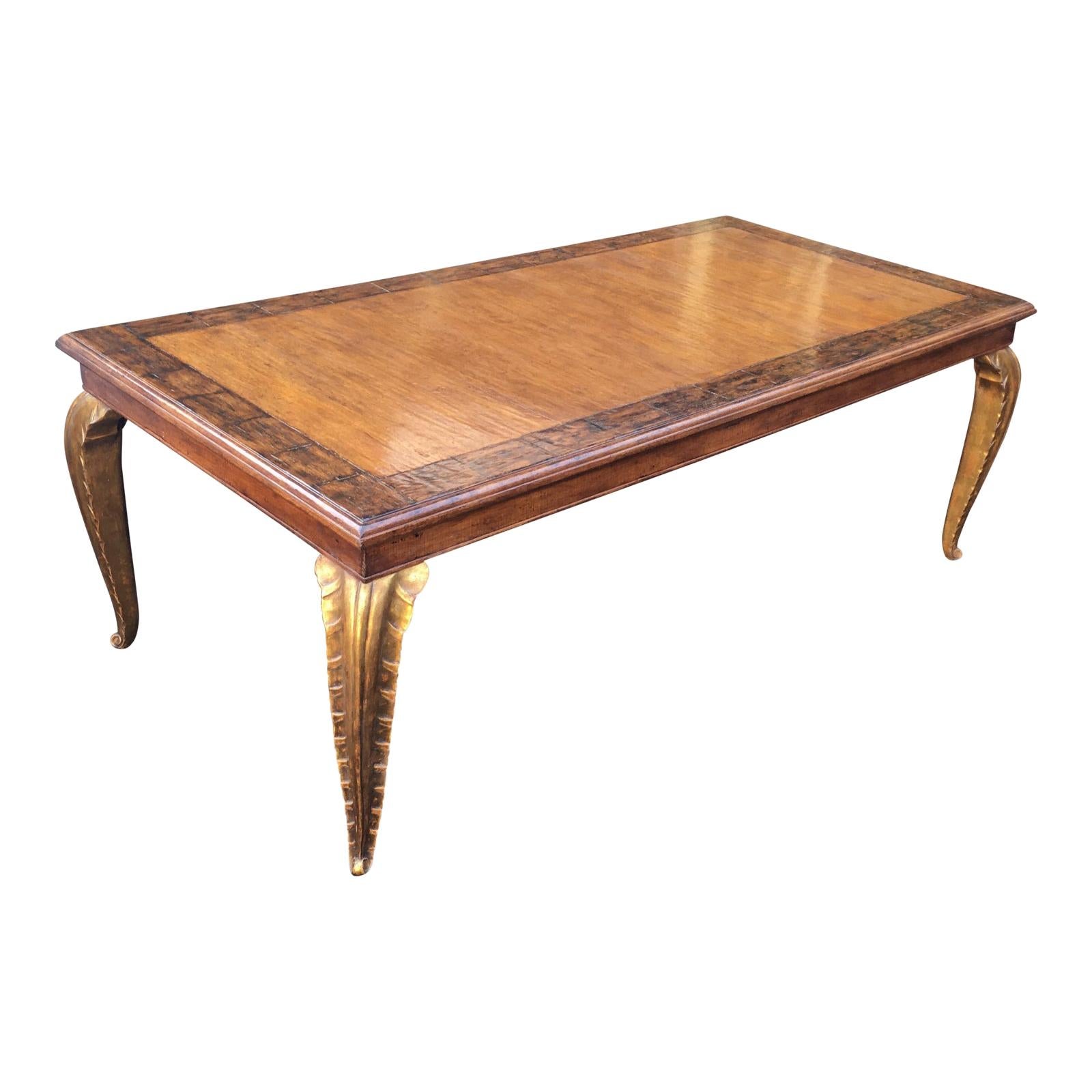 Carved French Dining Table with Giltwood Palm Leaf Legs by Randy Esada For Sale