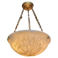 Carved French Directoire Style Alabaster Chandelier Pendant Light