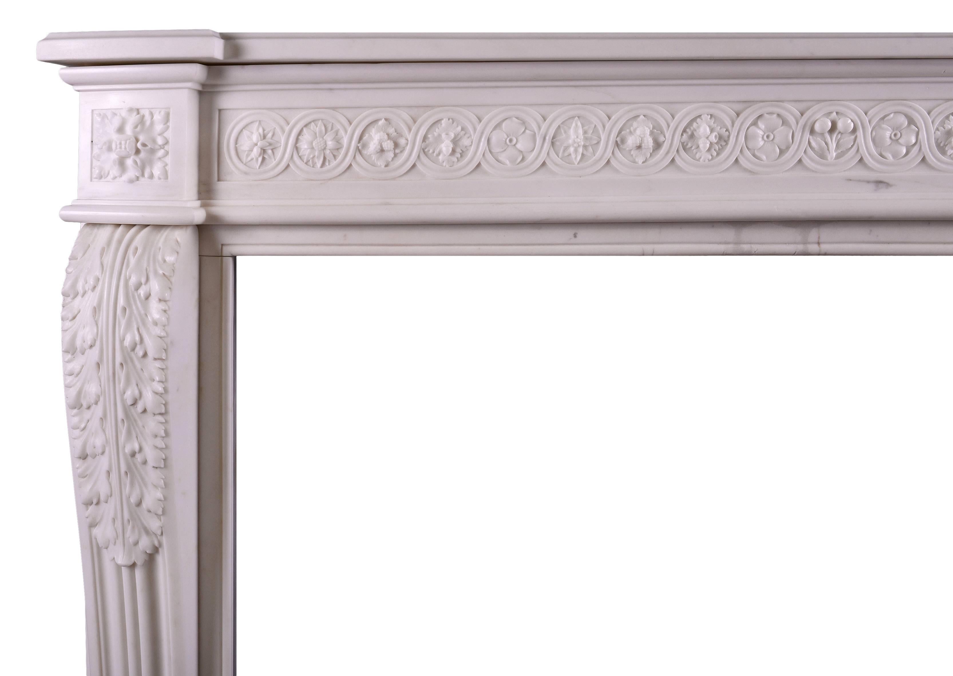 Louis XVI Carved French Fireplace with Guilloche Frieze For Sale