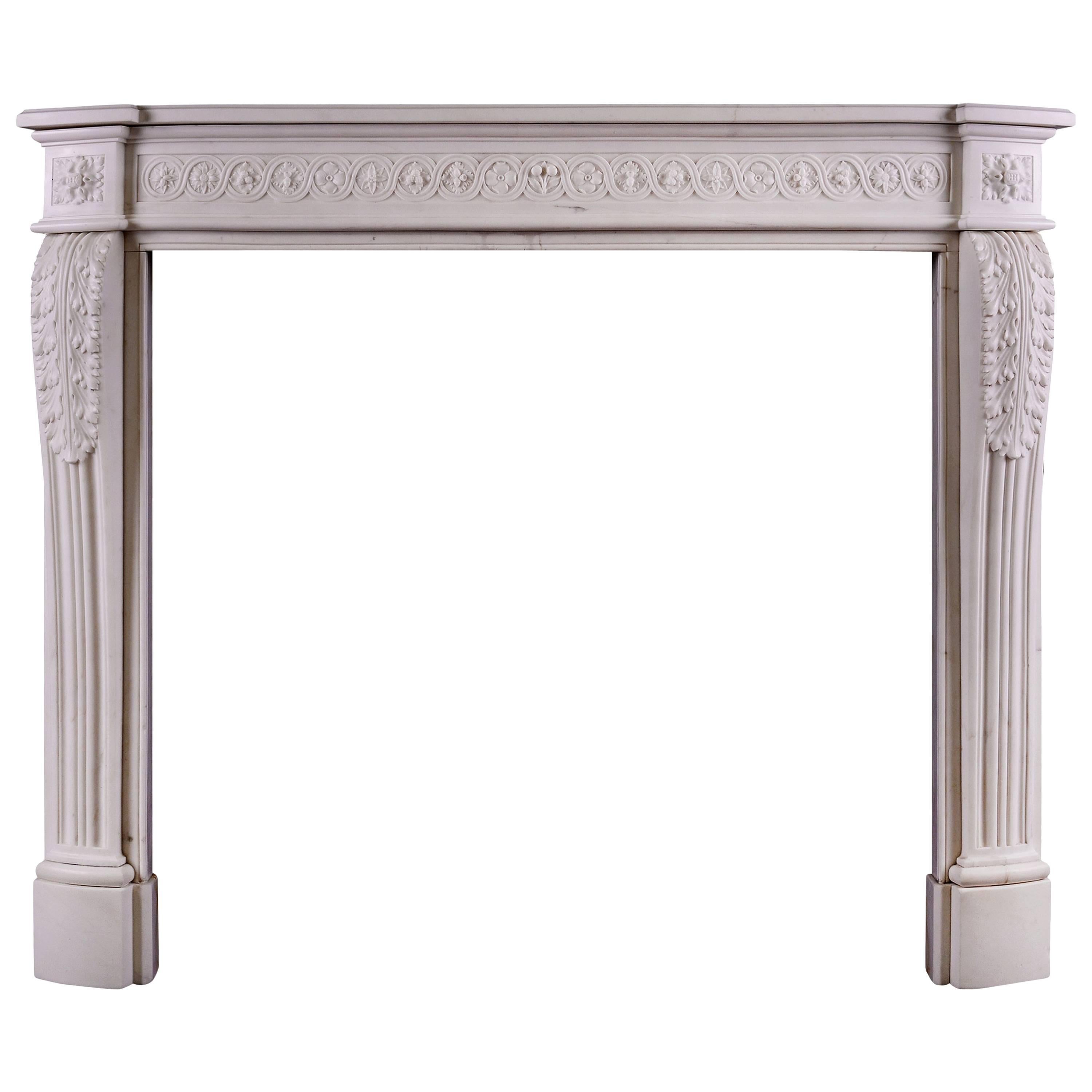 Carved French Fireplace with Guilloche Frieze For Sale