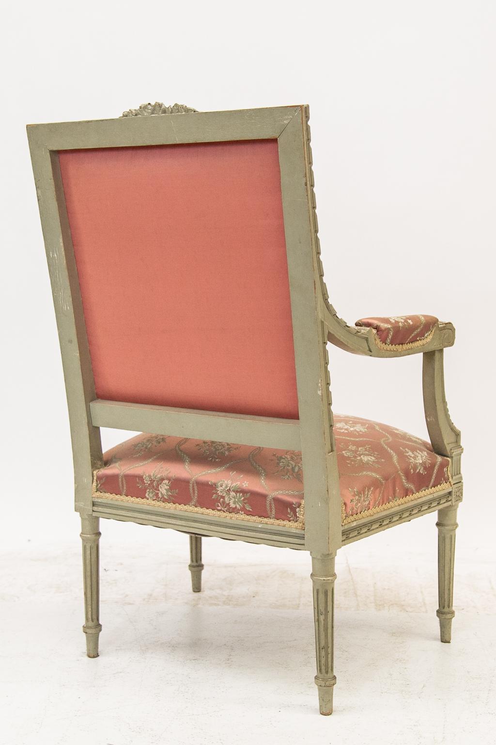 Carved French Fruitwood Painted Armchair For Sale 5