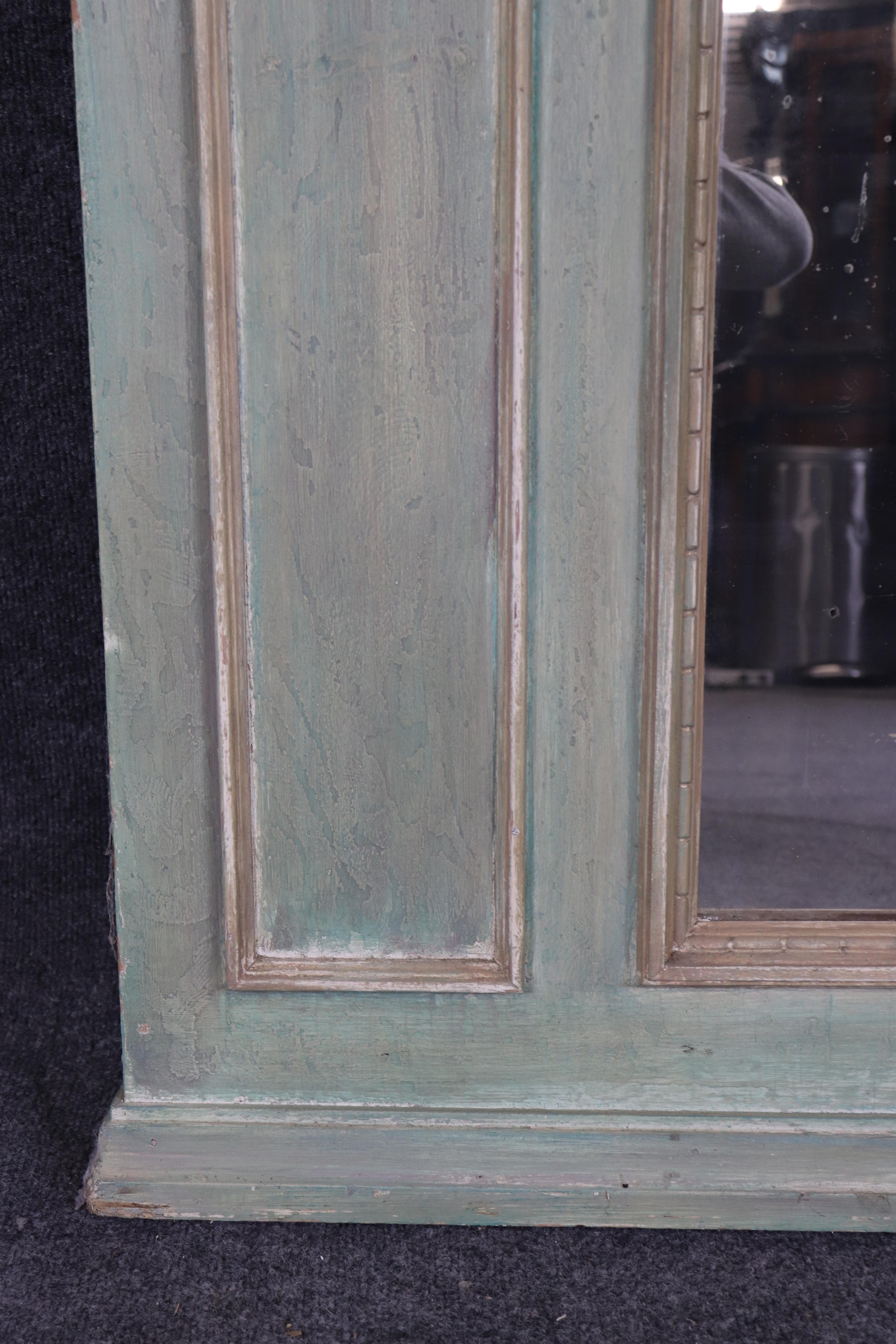 Carved French Green and Antique Glass Louis XV Style Trumeau Mirror Circa 1920 In Good Condition For Sale In Swedesboro, NJ