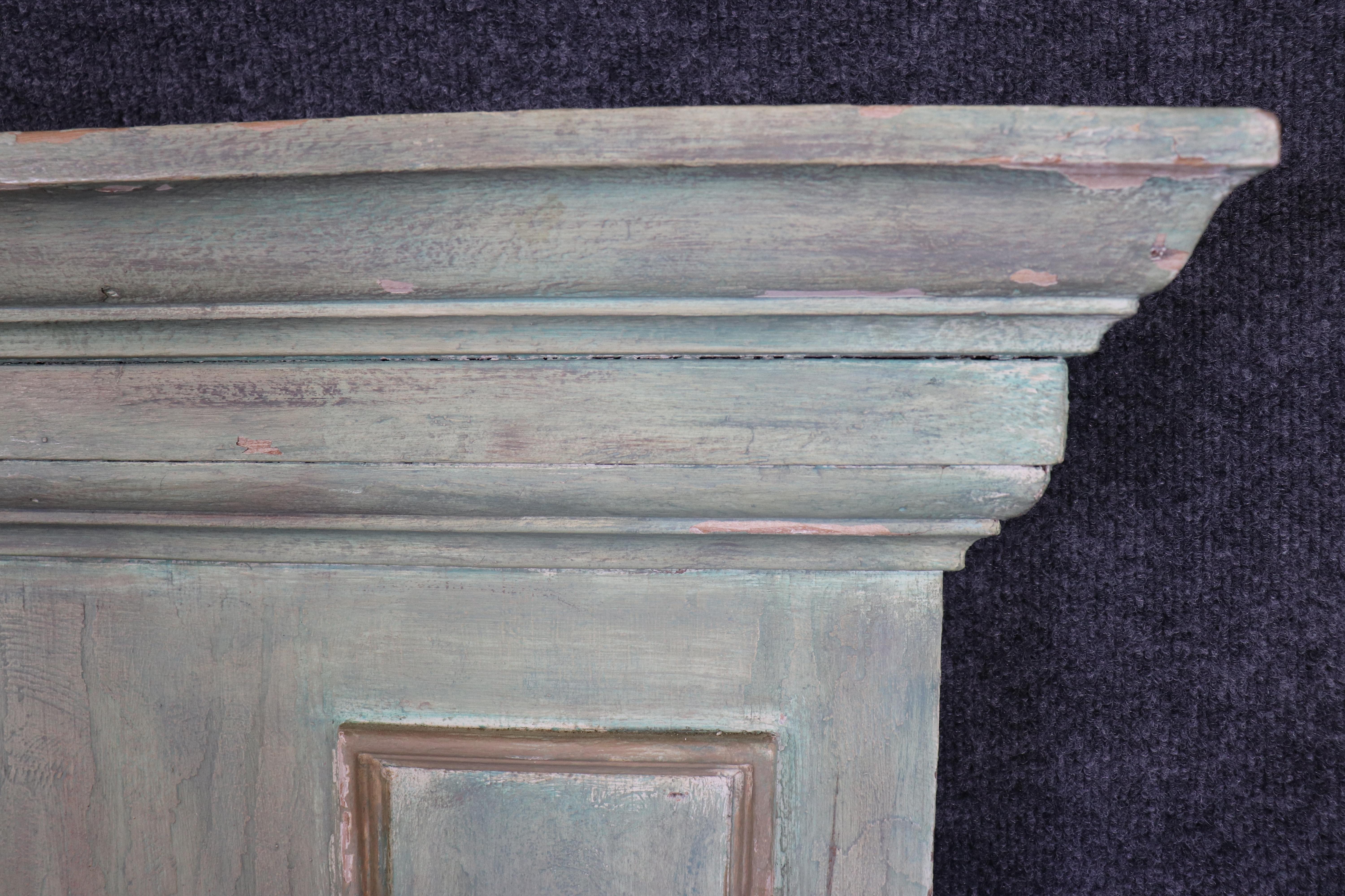 Carved French Green and Antique Glass Louis XV Style Trumeau Mirror Circa 1920 For Sale 3