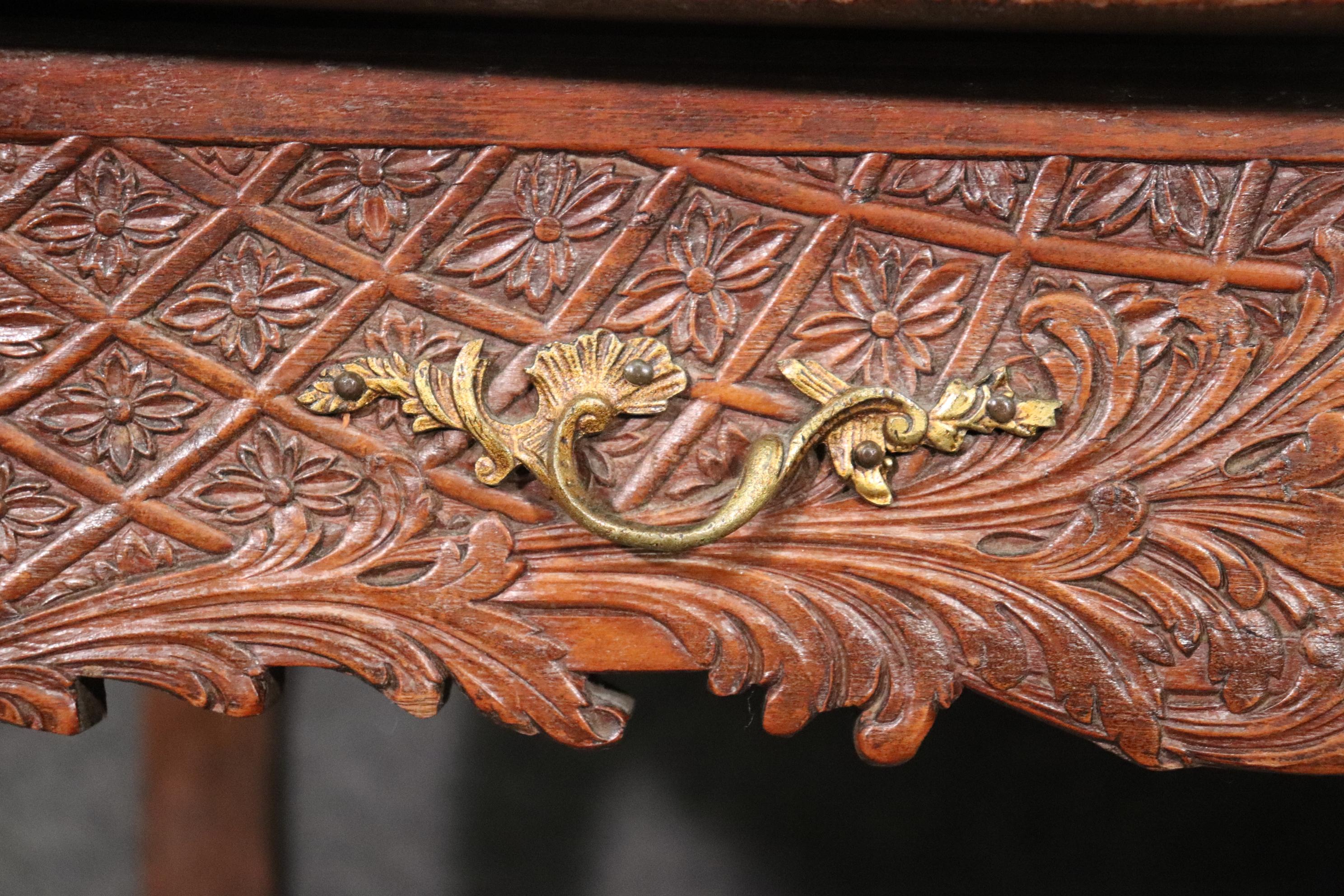 Carved French Hairpin Top Louis XV Walnut Marble Top Ladies Vanity Circa 1890s 10