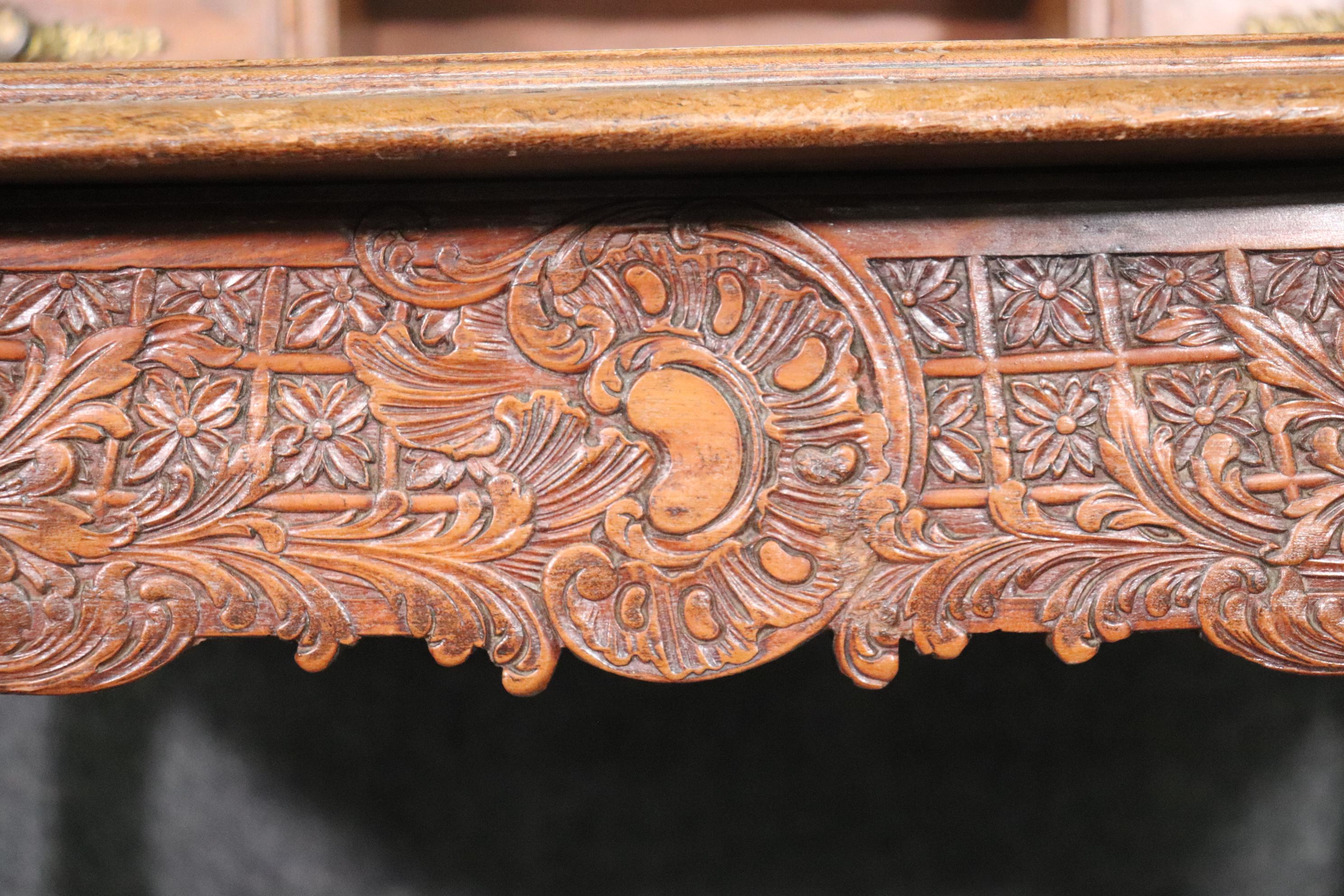Carved French Hairpin Top Louis XV Walnut Marble Top Ladies Vanity Circa 1890s 12