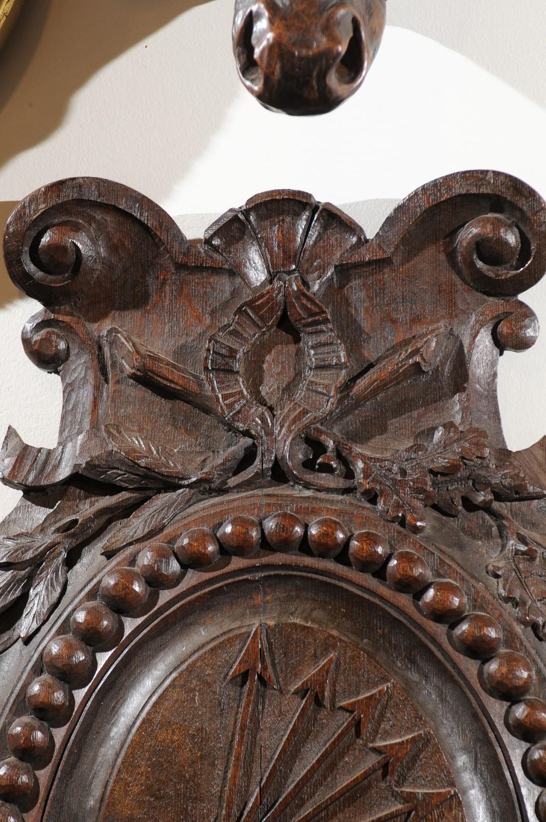 19th Century Carved French House of Rothschild Coat of Arms Wooden Cartouche with Five Arrows