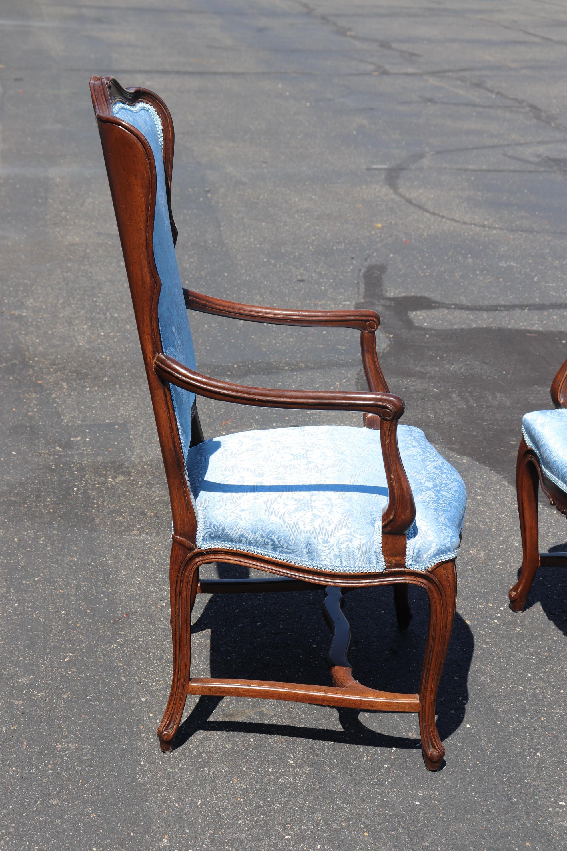Walnut Carved French Louis XV Dining Armchairs Circa 1950s