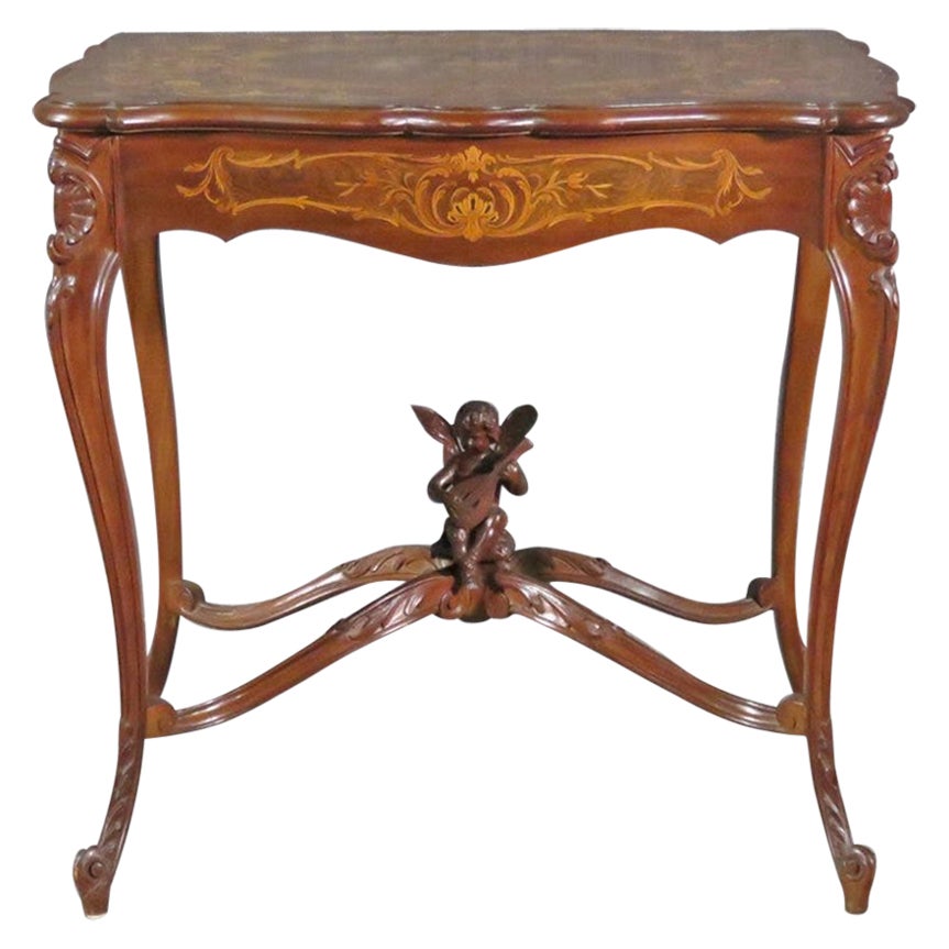 Tavolo da sala centrale intagliato Luigi XV Puttu Cherub Inlaid Attr. RJ Horner in vendita