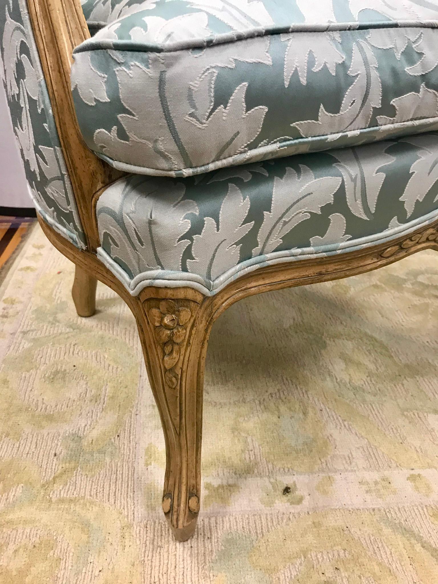 Late 20th Century Carved French Louis XV Style Bergere Armchair Century Furniture