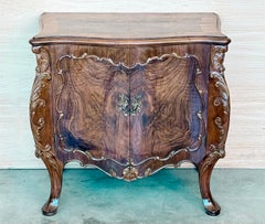 Carved French Nightstands or Commodes with doors Burl Walnut, 1930s, Set of 2