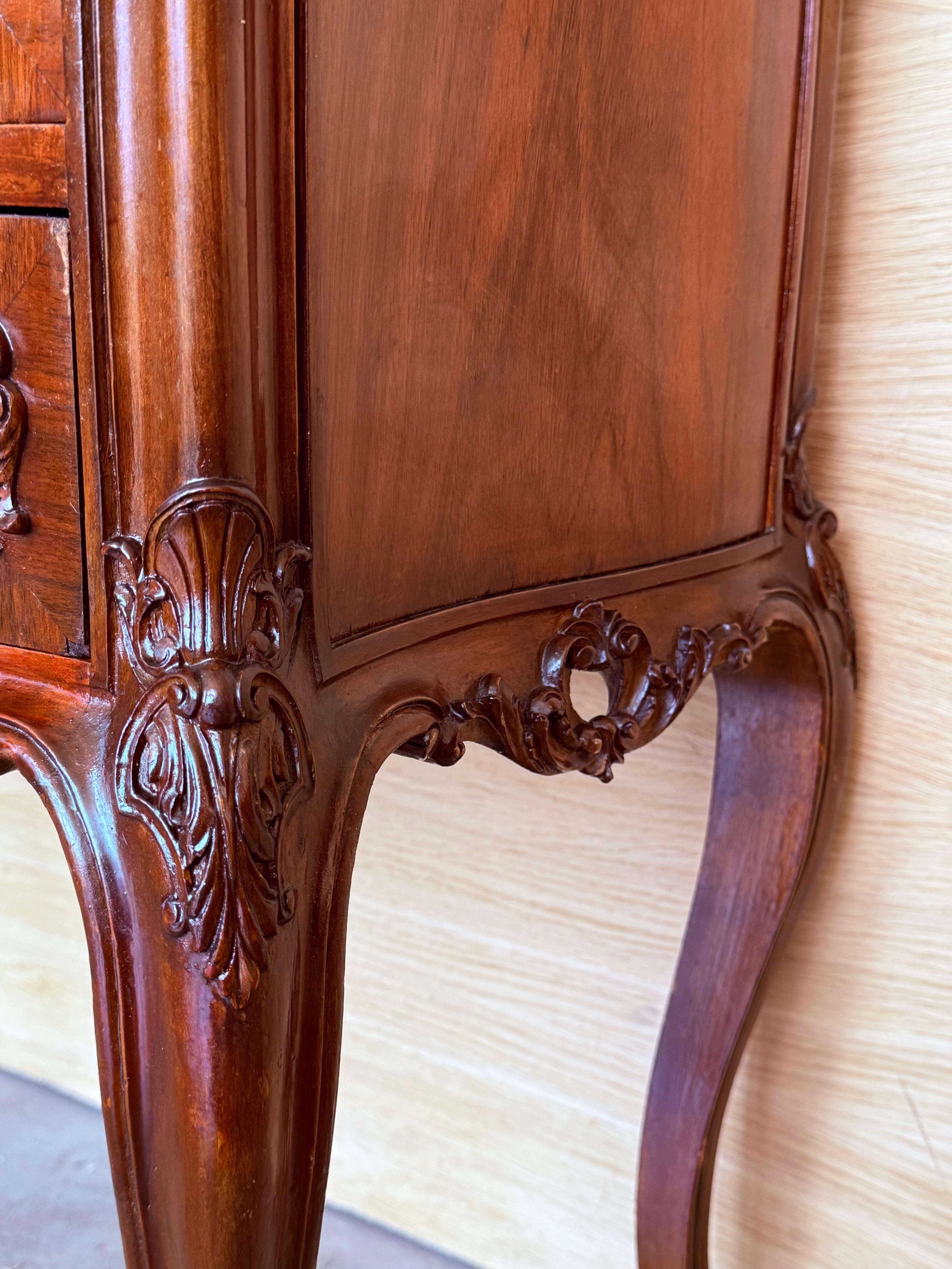 Carved French Nightstands with doors and Marble Top, 1930s, Set of 2 For Sale 9